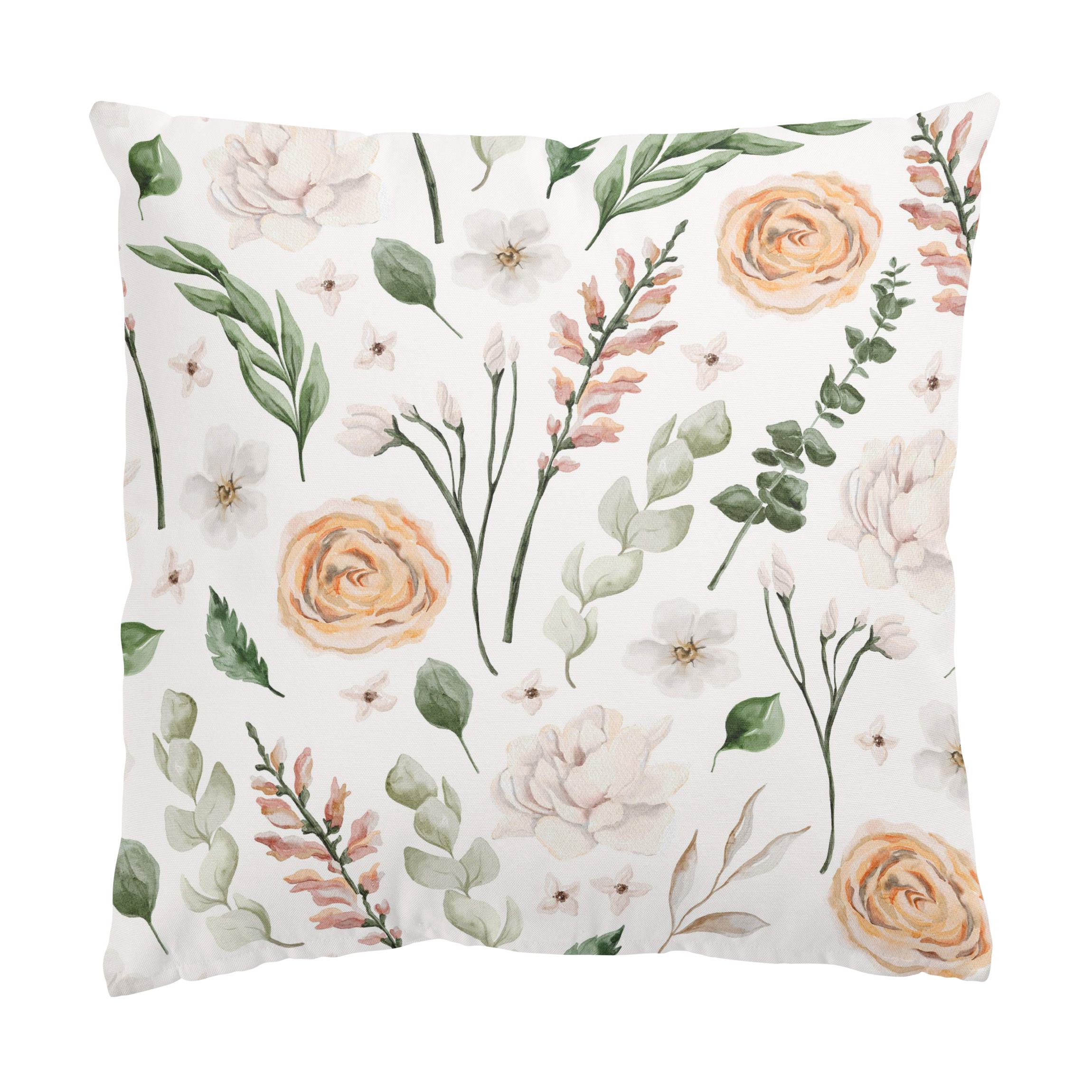 Dekokissen Aquarell Pflanzen Rosen und Blätter