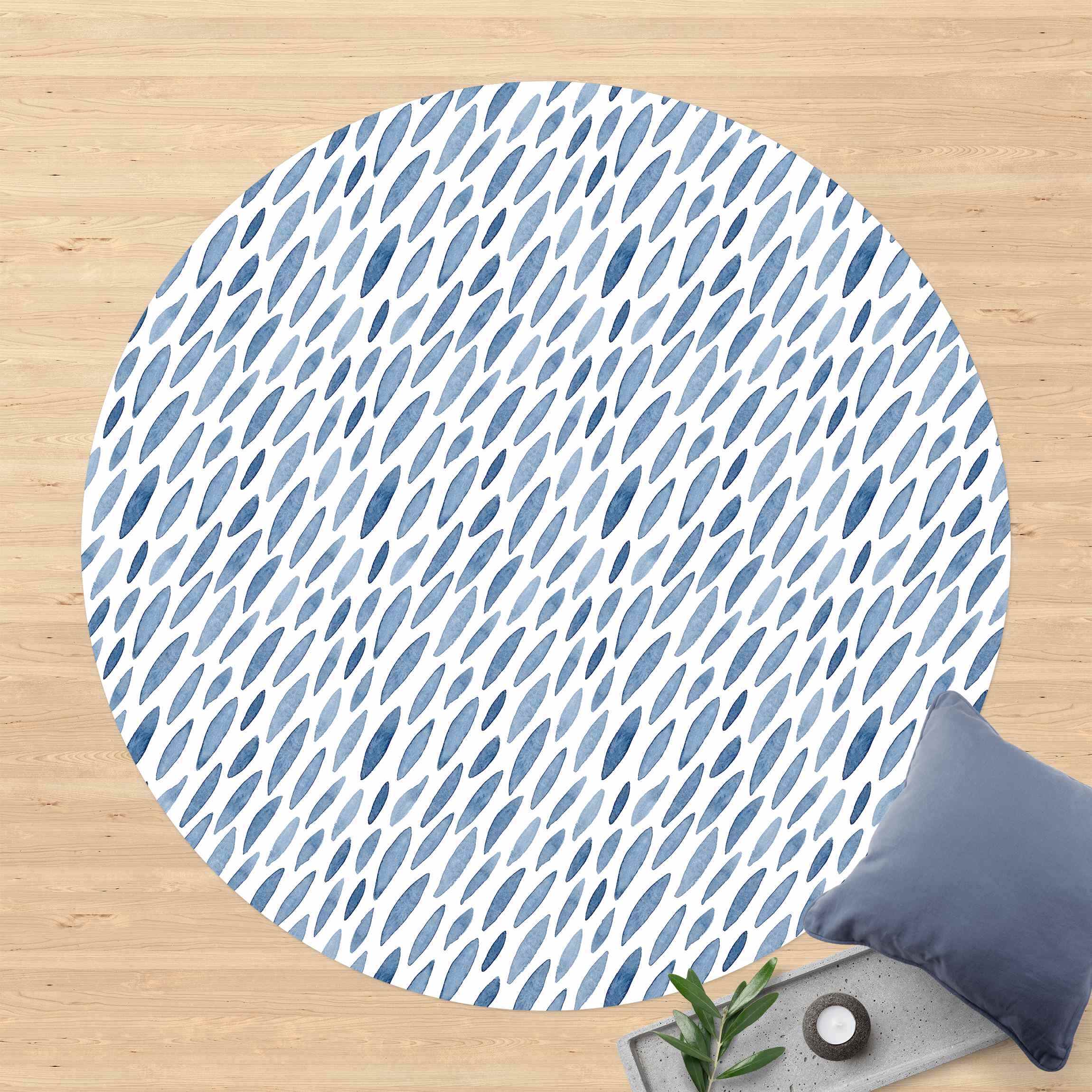 Runder Vinyl-Teppich Aquarell Regen in Indigo klein und groß