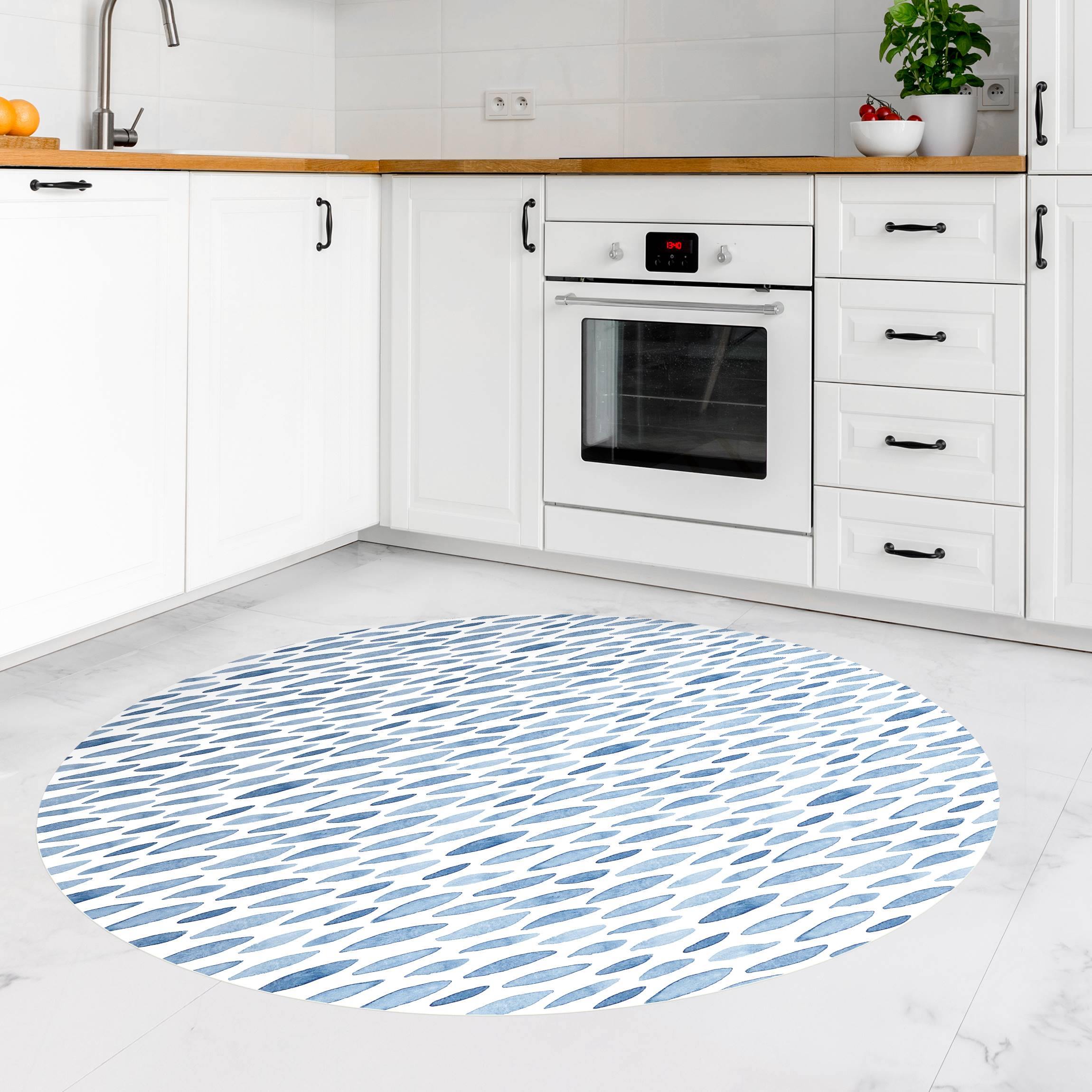 Runder Vinyl-Teppich Aquarell Regen in Indigo klein und groß