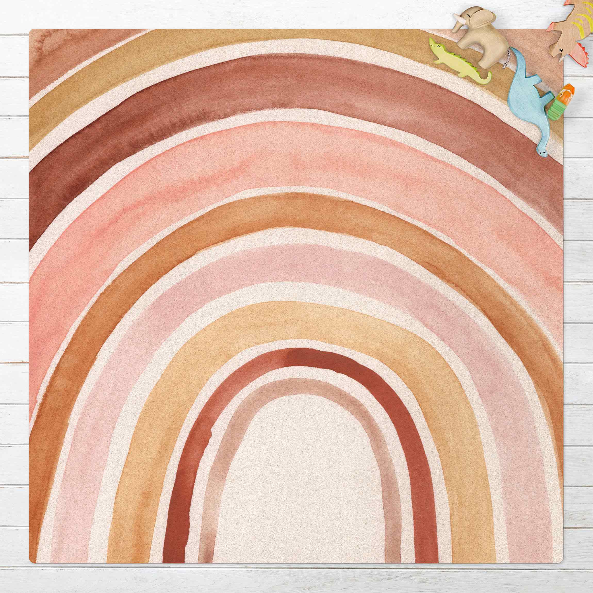 Kork-Teppich Aquarell Regenbogen Rosa