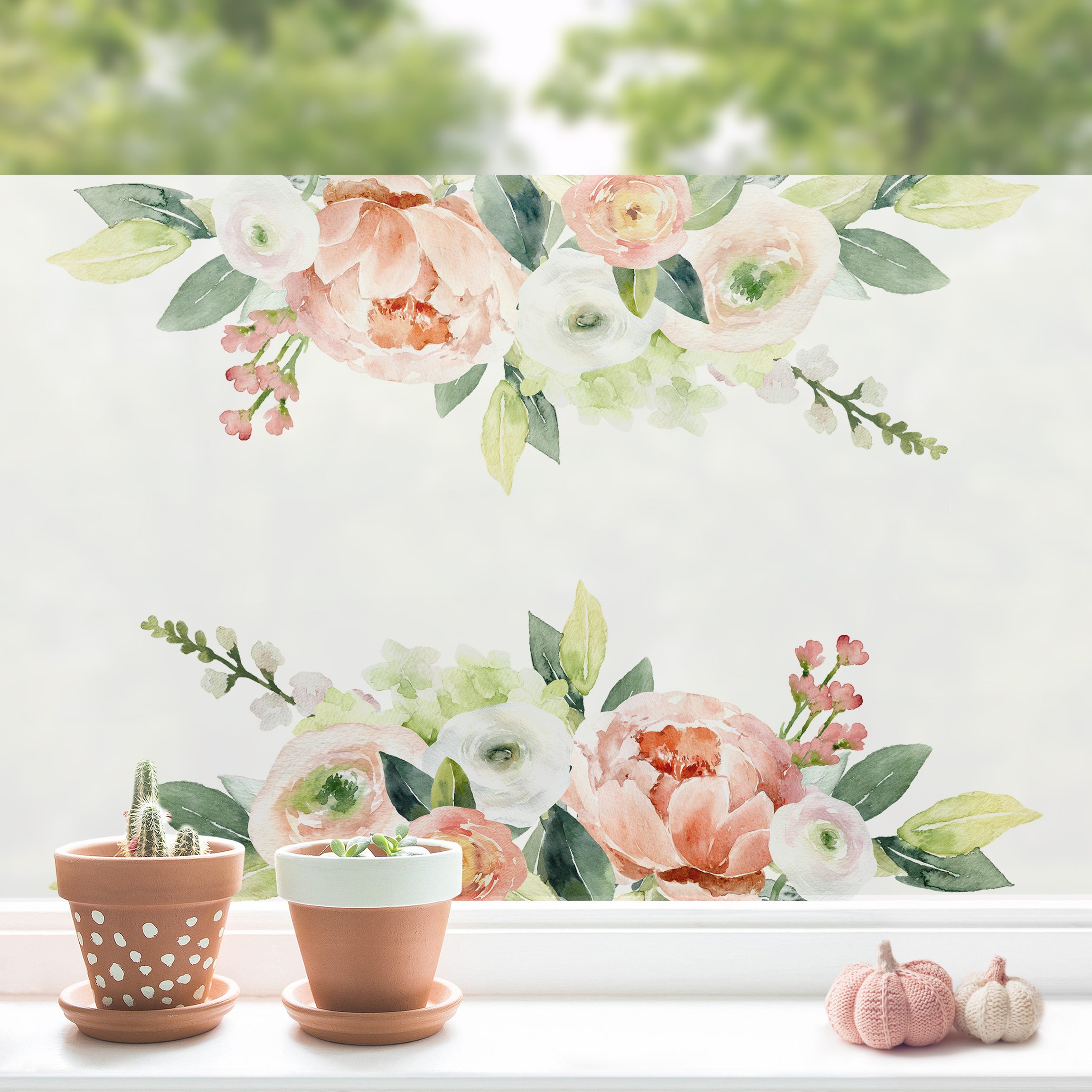 Fensterfolie Aquarell Rosa Blüten Wiese