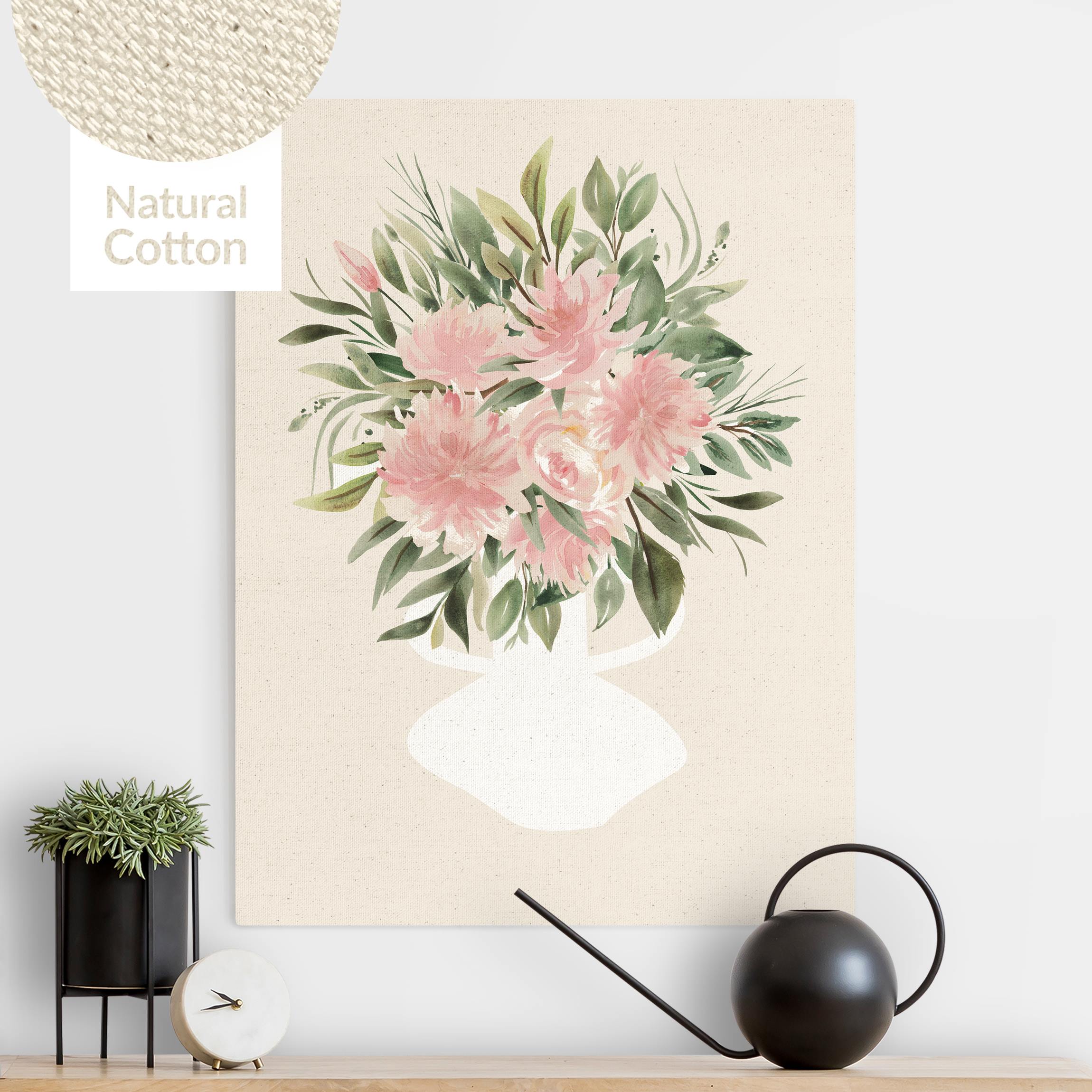 Leinwandbild auf Naturcanvas Aquarell Rosen in Vase