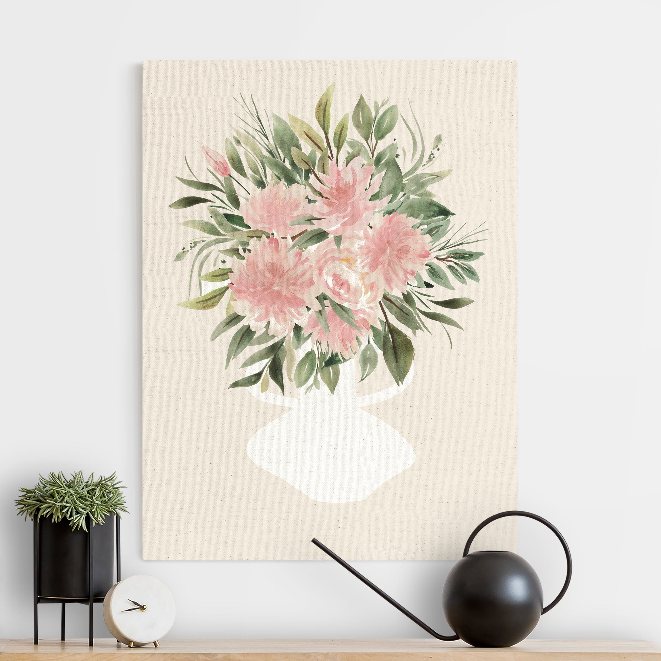 Leinwandbild auf Canvas Natural Aquarell Rosen in Vase