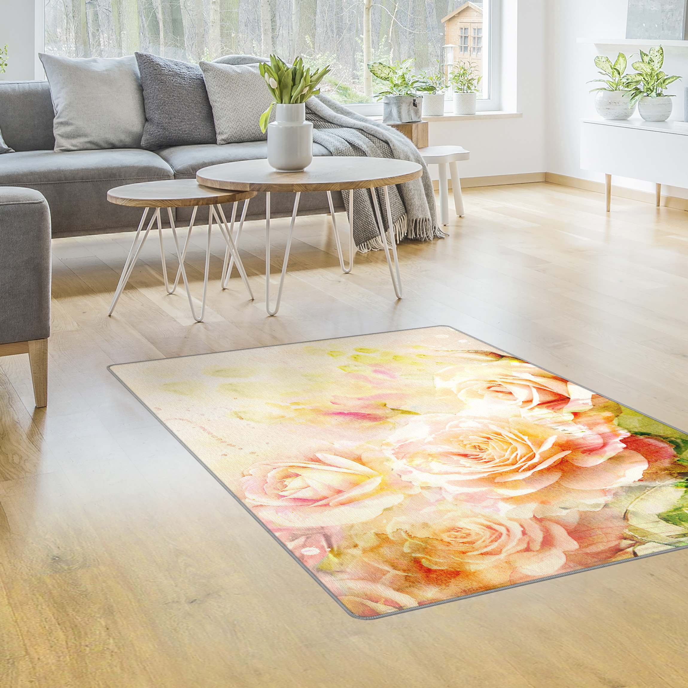 Teppich Aquarell Rosen Komposition