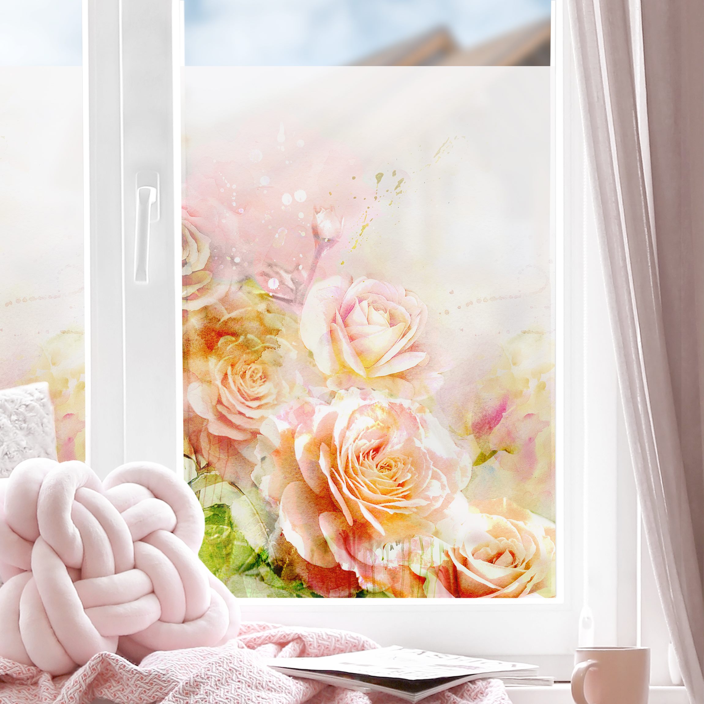 Fensterfolie Aquarell Rosen Komposition