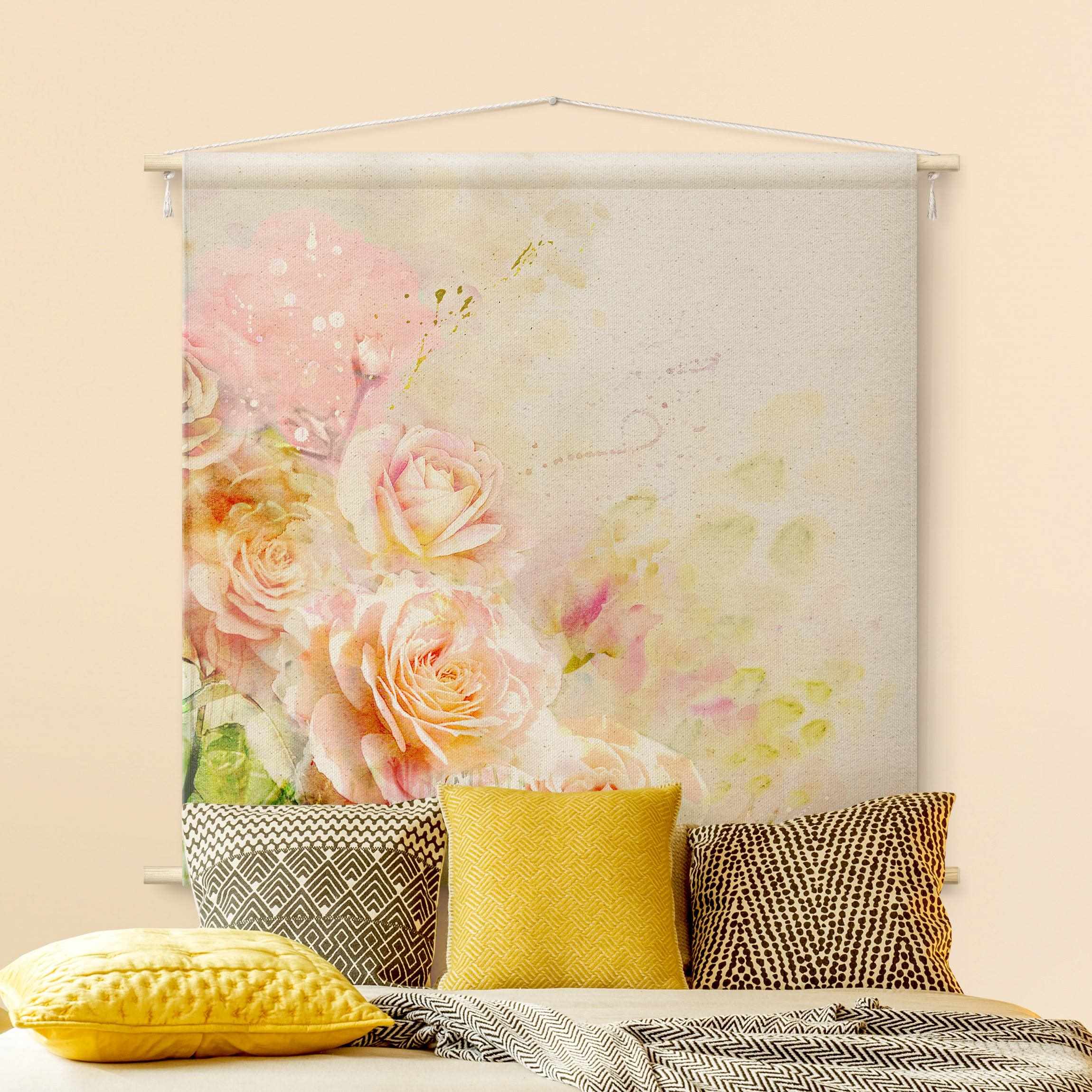 Wandteppich Aquarell Rosen Komposition