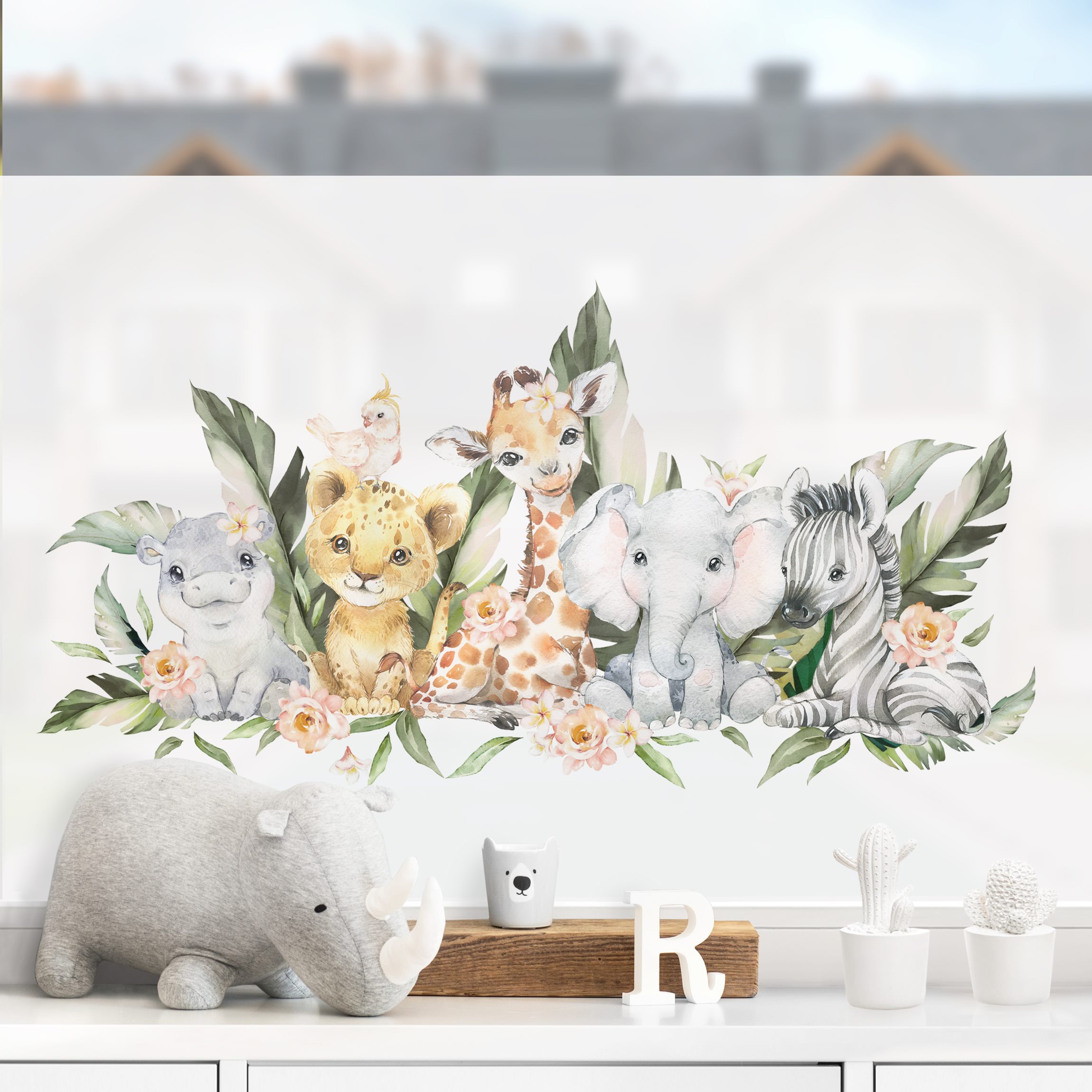 Fensterfolie Aquarell Safari Babys