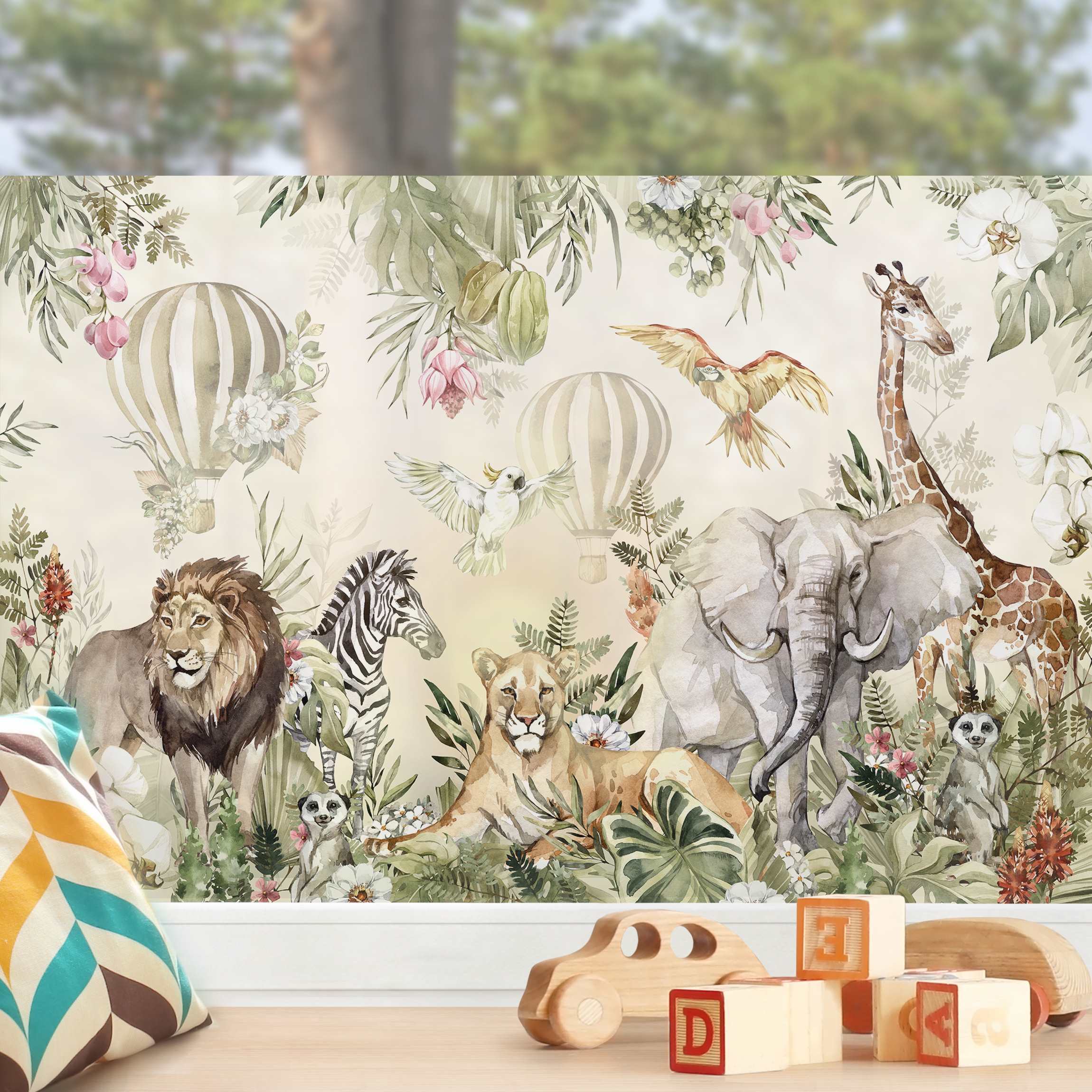 Fensterfolie Aquarell Savannen Tiere