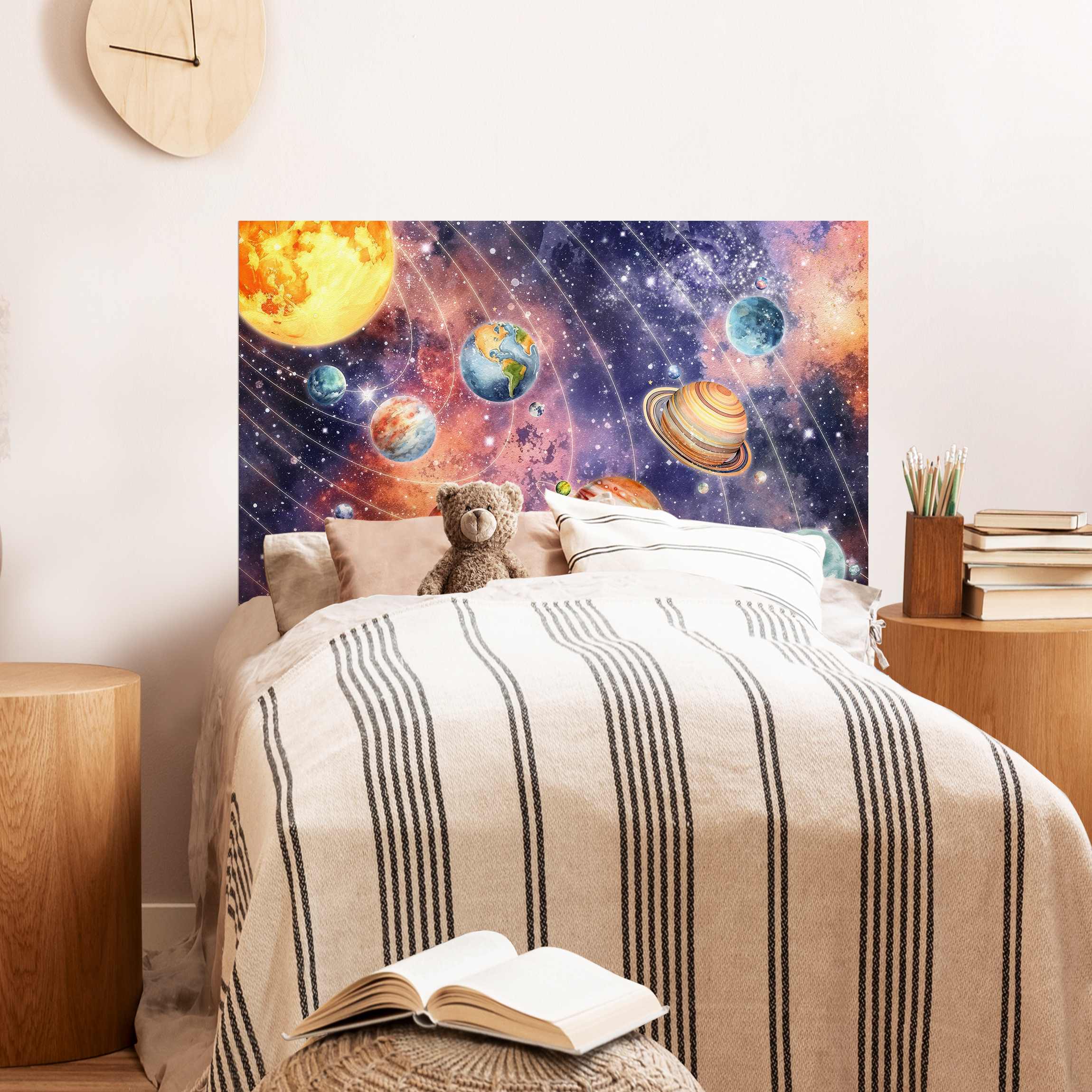 Kopfteil Bett Aquarell Sonnensystem