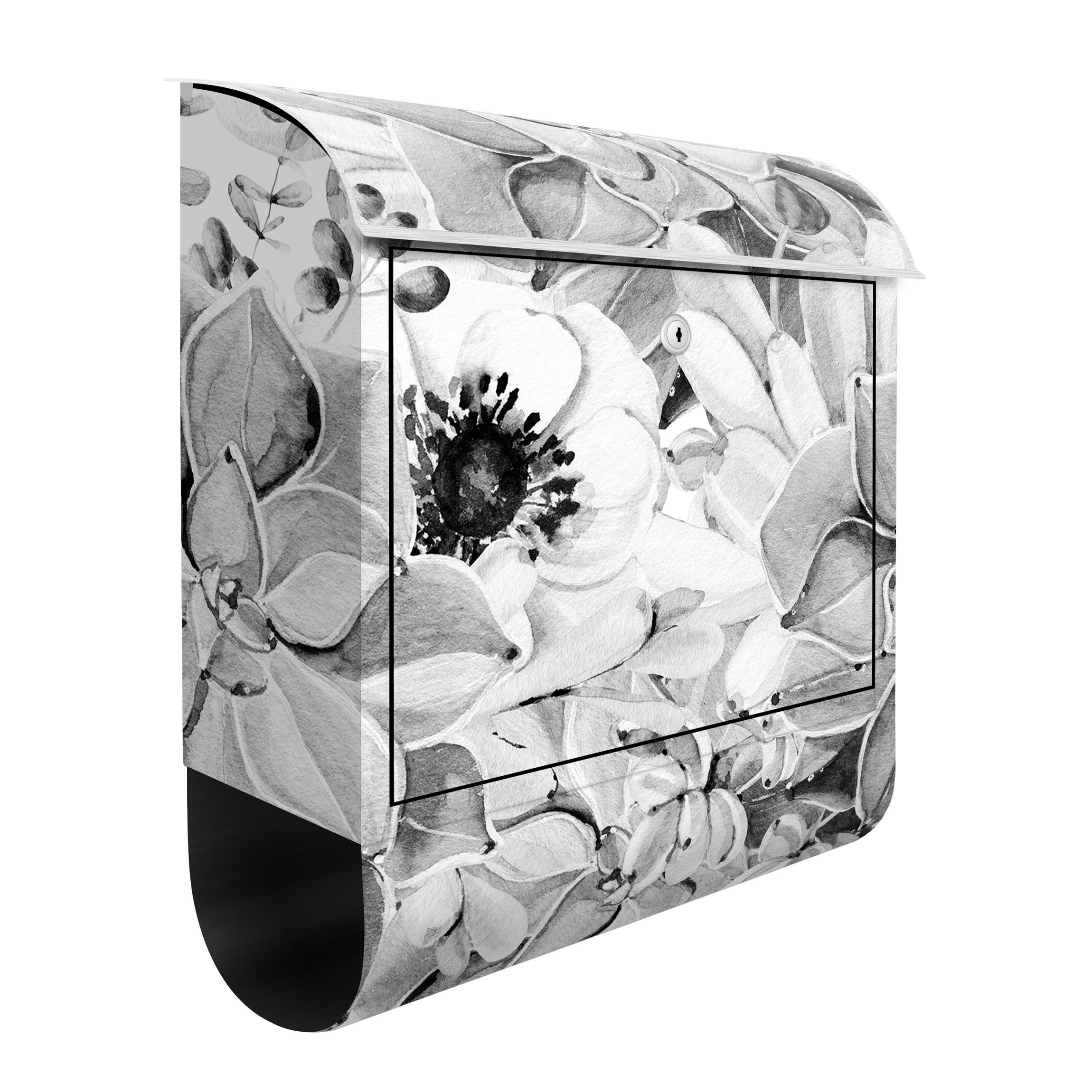 Briefkasten Aquarell Sukkulente mit Blüte in Schwarz Weiß