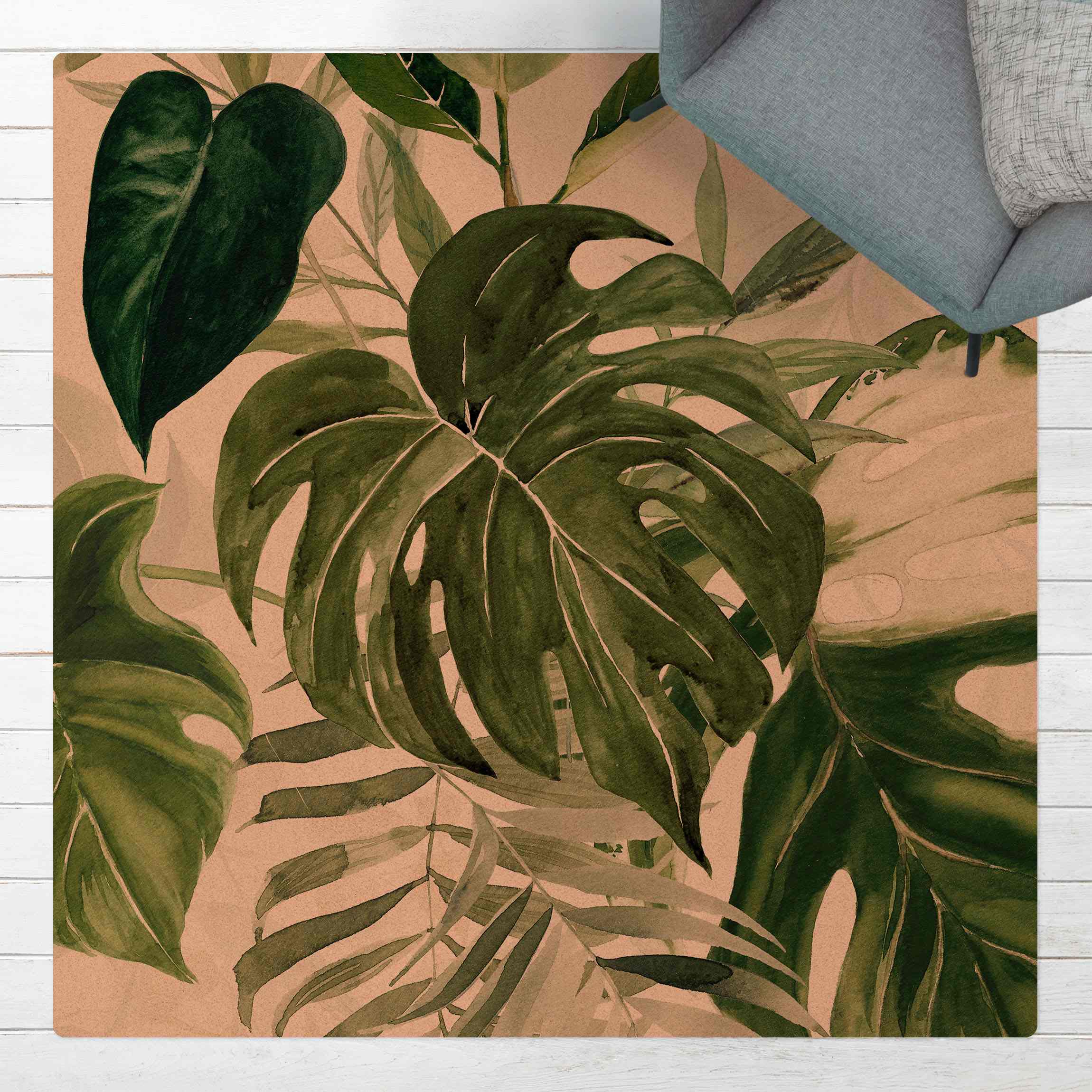 Kork-Teppich Aquarell Tropisches Arrangement mit Monstera