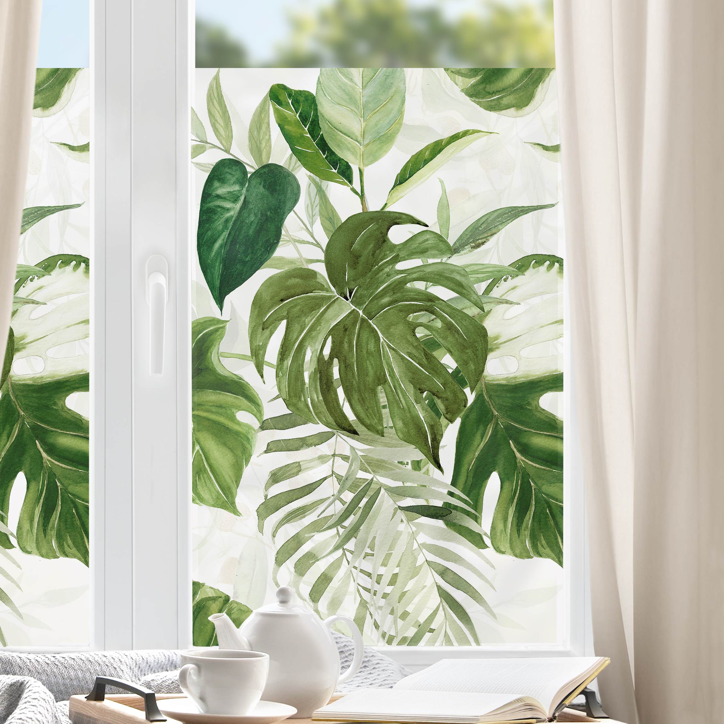 Fensterfolie Aquarell Tropisches Arrangement mit Monstera