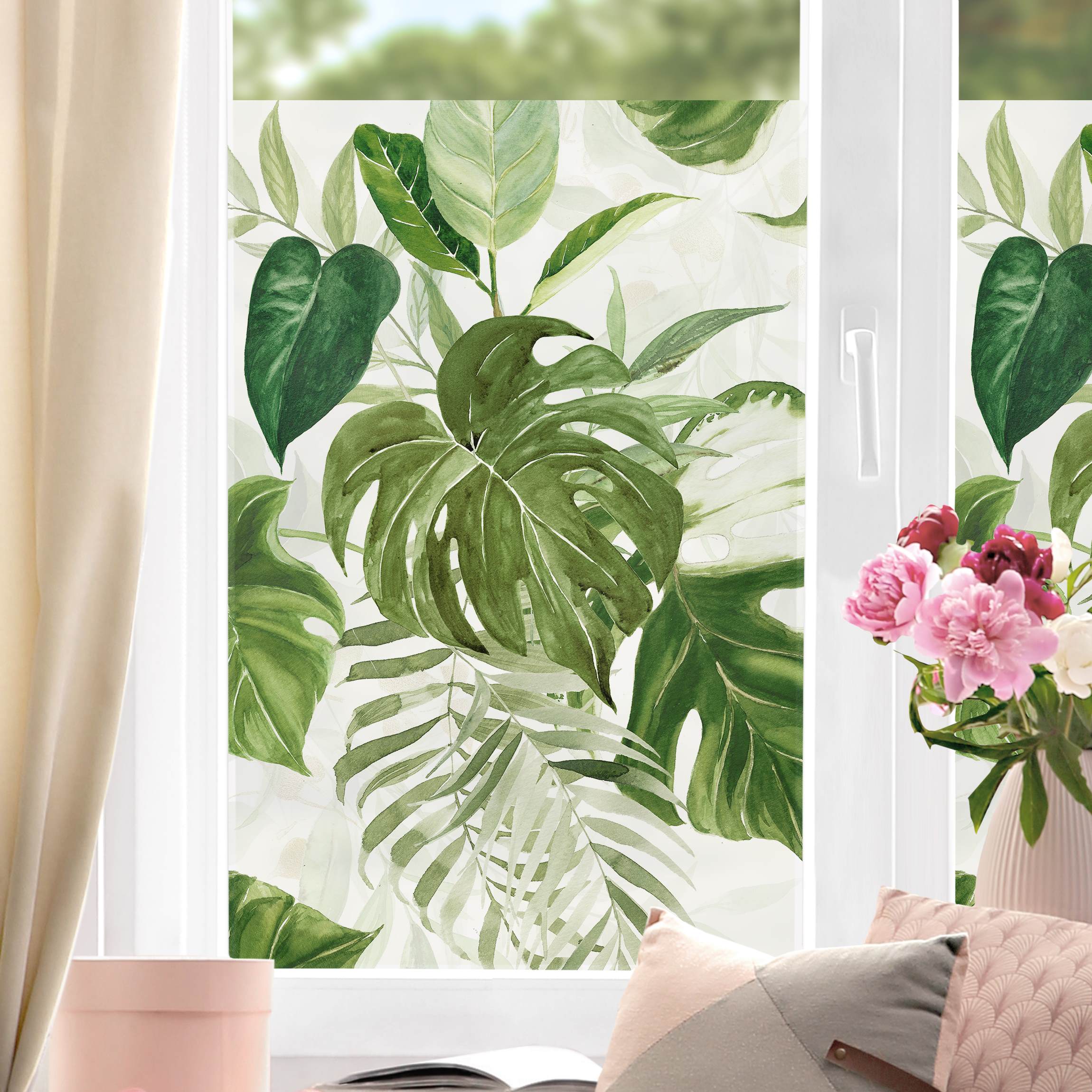 Fensterfolie Aquarell Tropisches Arrangement mit Monstera