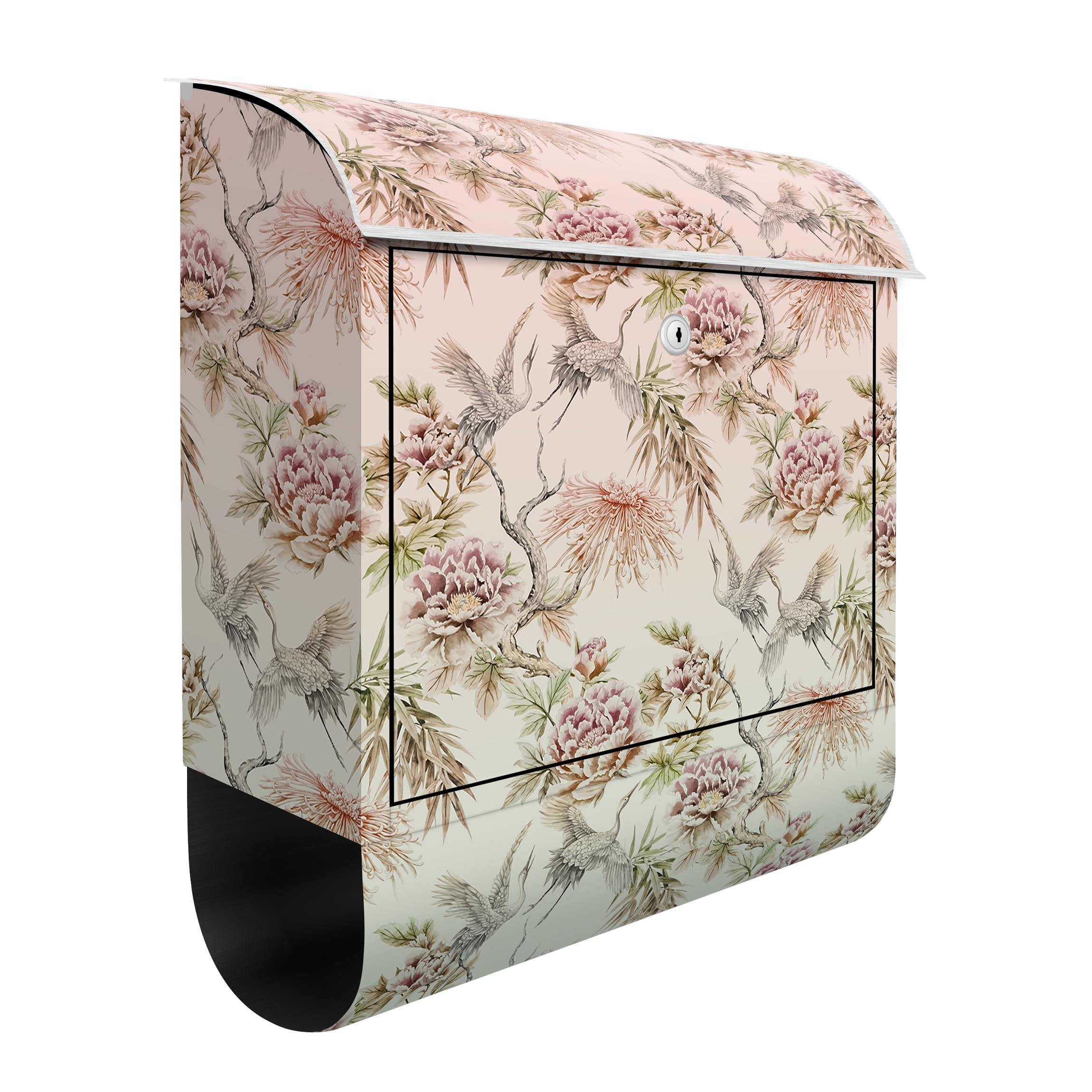 Briefkasten Aquarell Vögel mit großen Blüten in Ombre