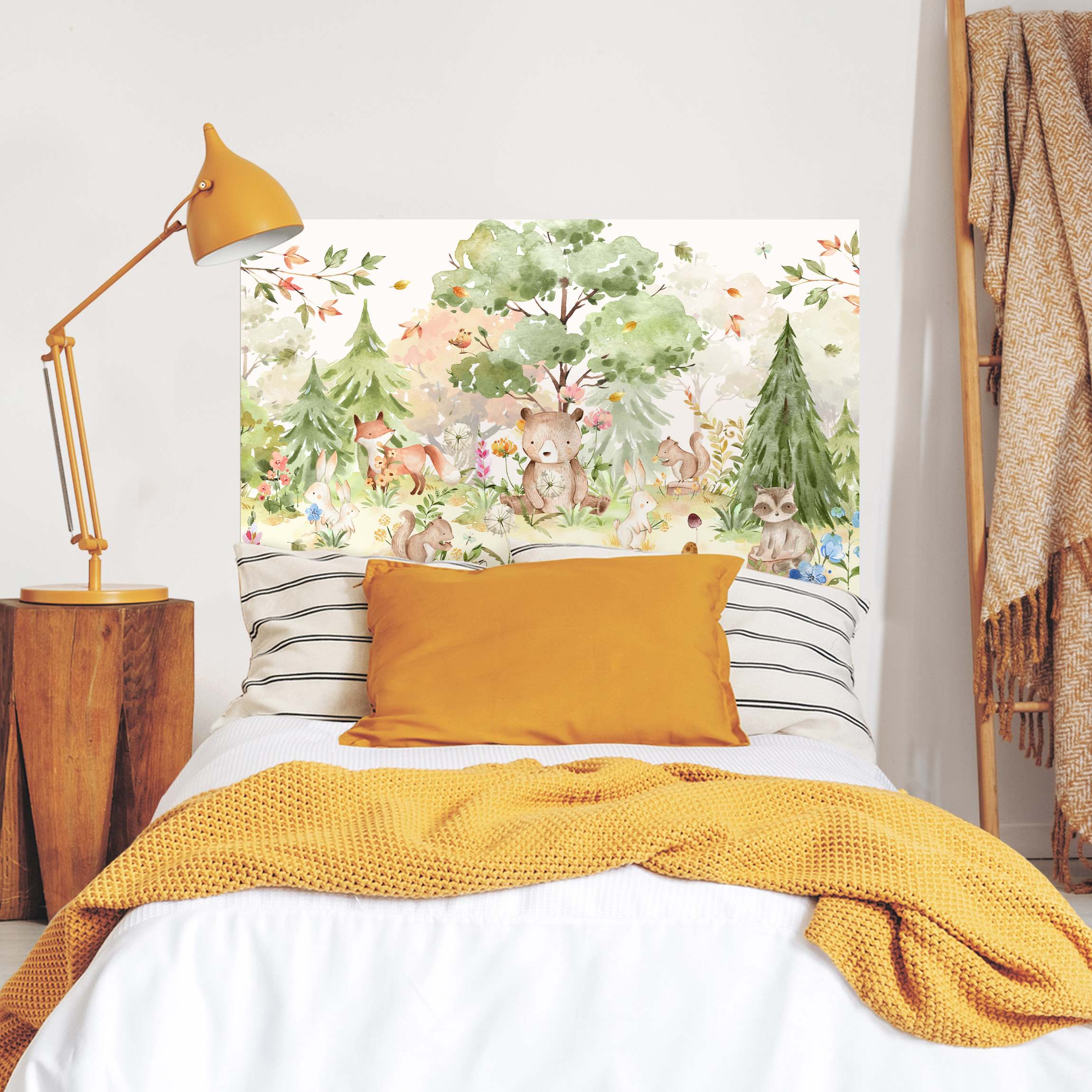 Kopfteil Bett Aquarell Waldtiere