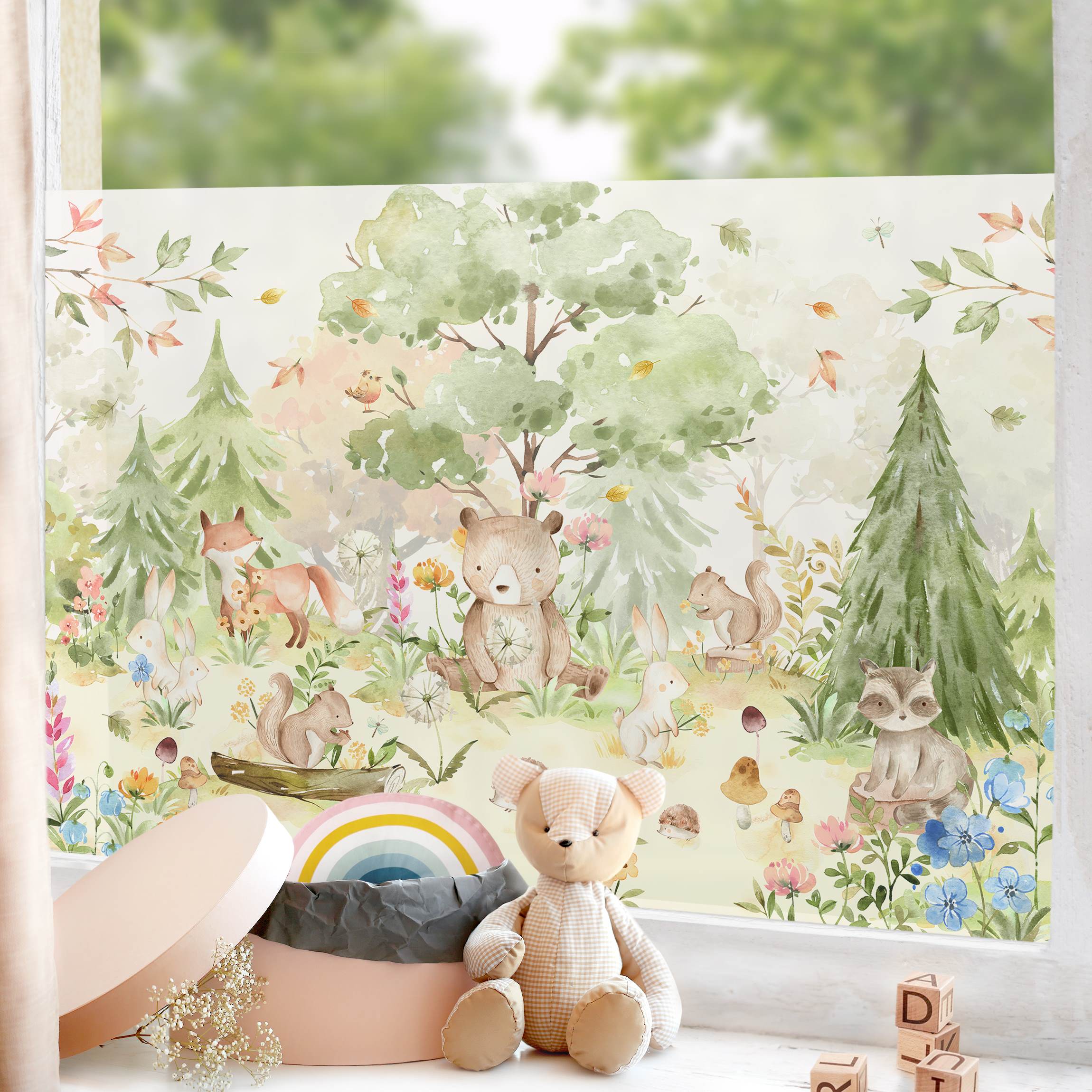 Fensterfolie Aquarell Waldtiere