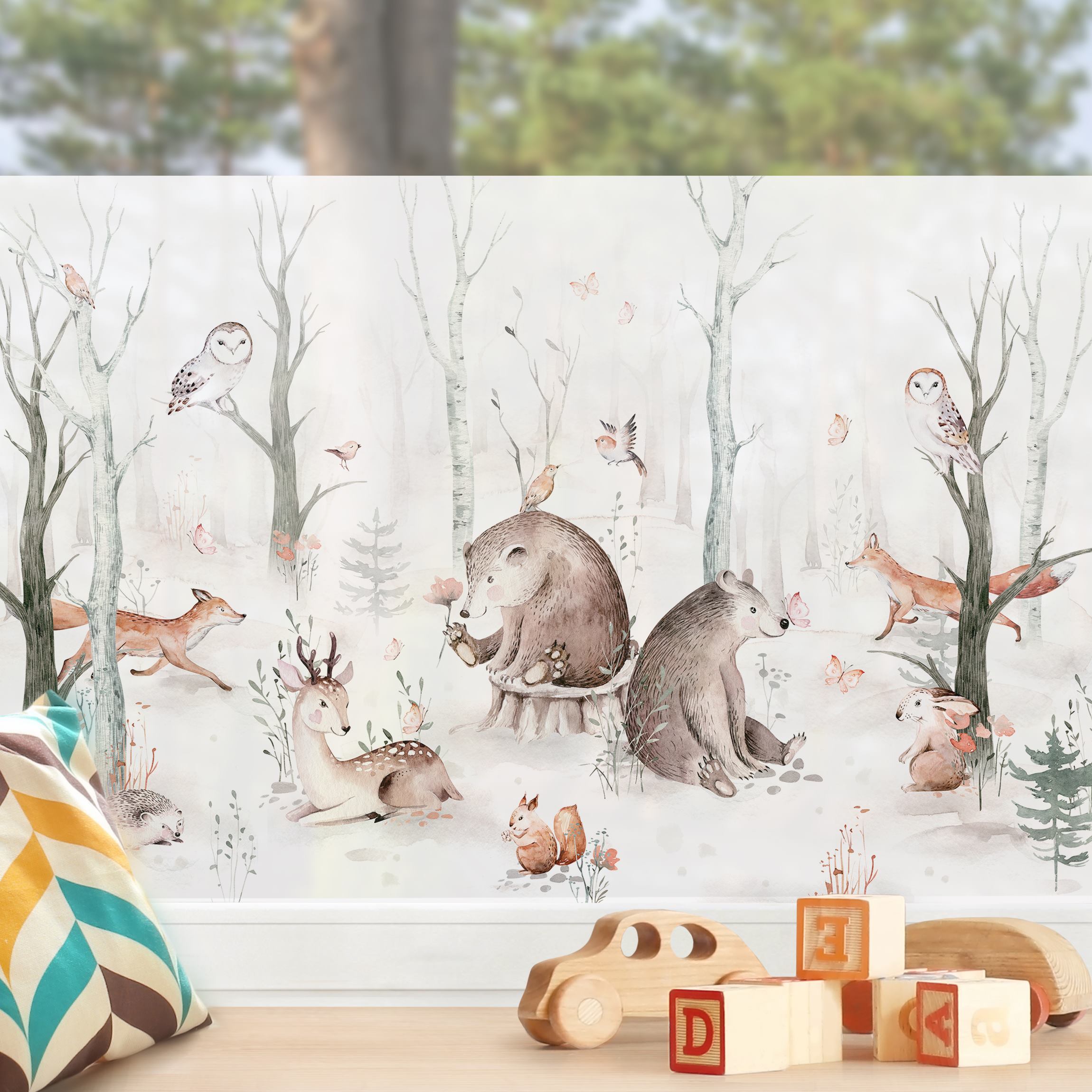 Fensterfolie Aquarell Waldtierfreunde