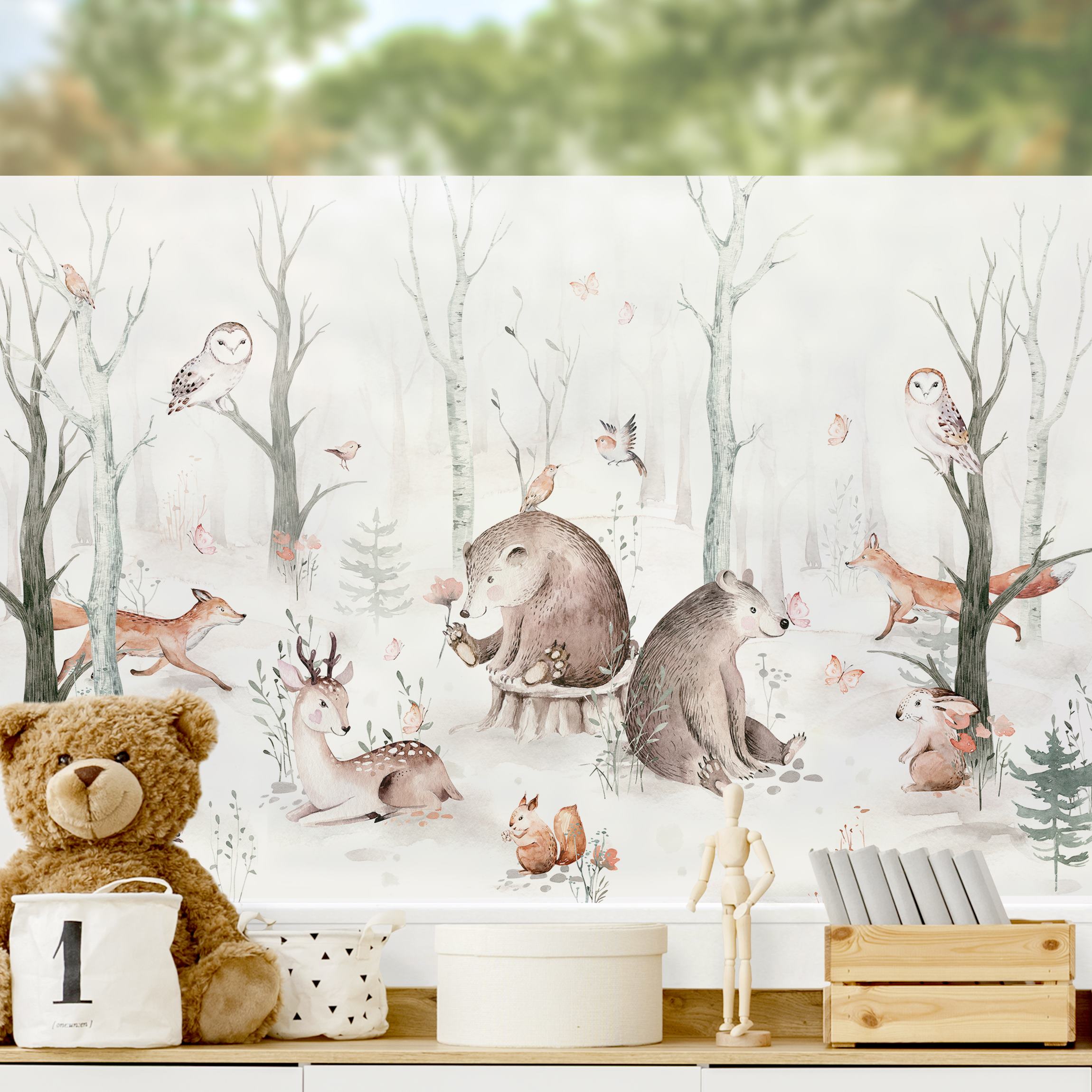 Fensterfolie Aquarell Waldtierfreunde