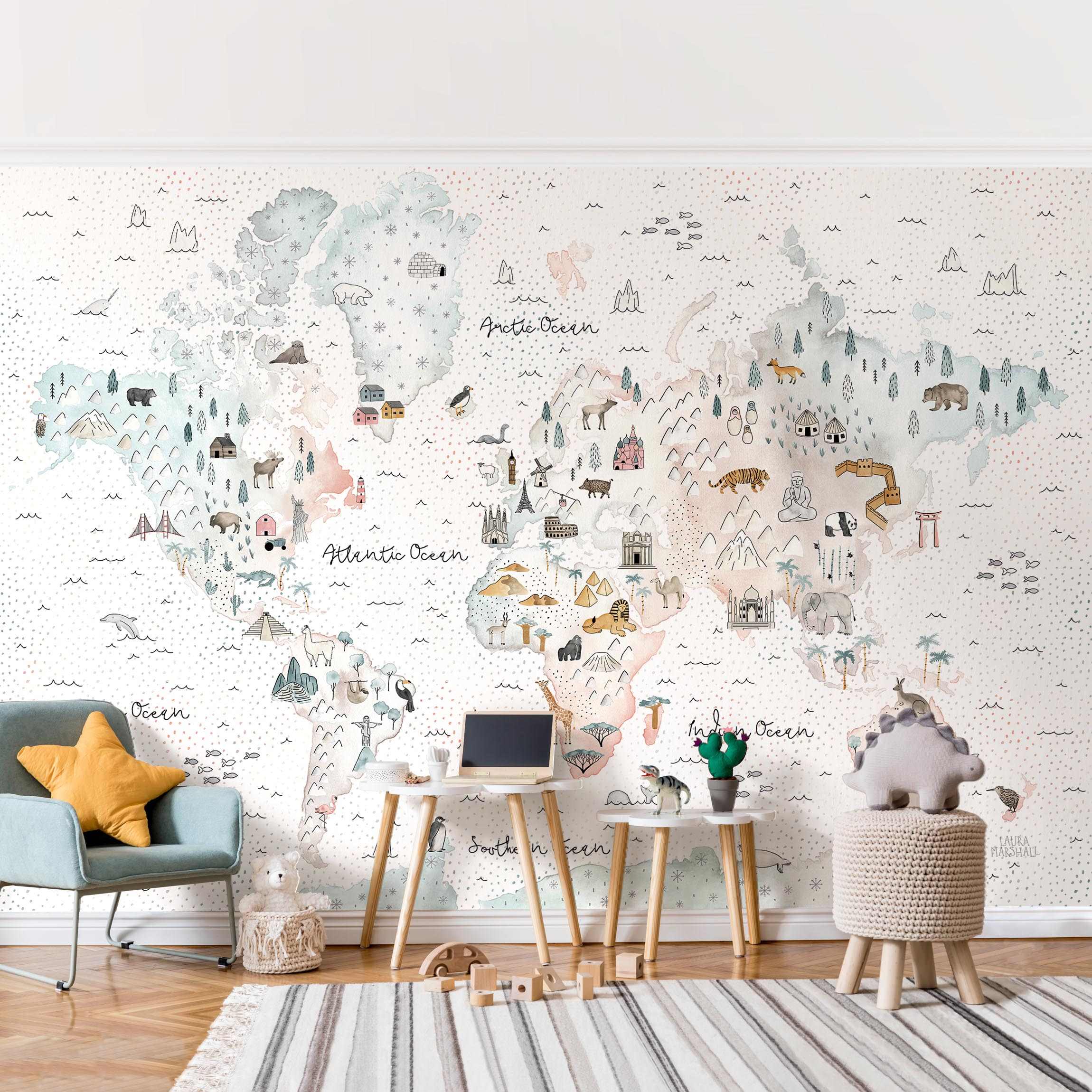 Fototapete Aquarell Weltkarte Pastell