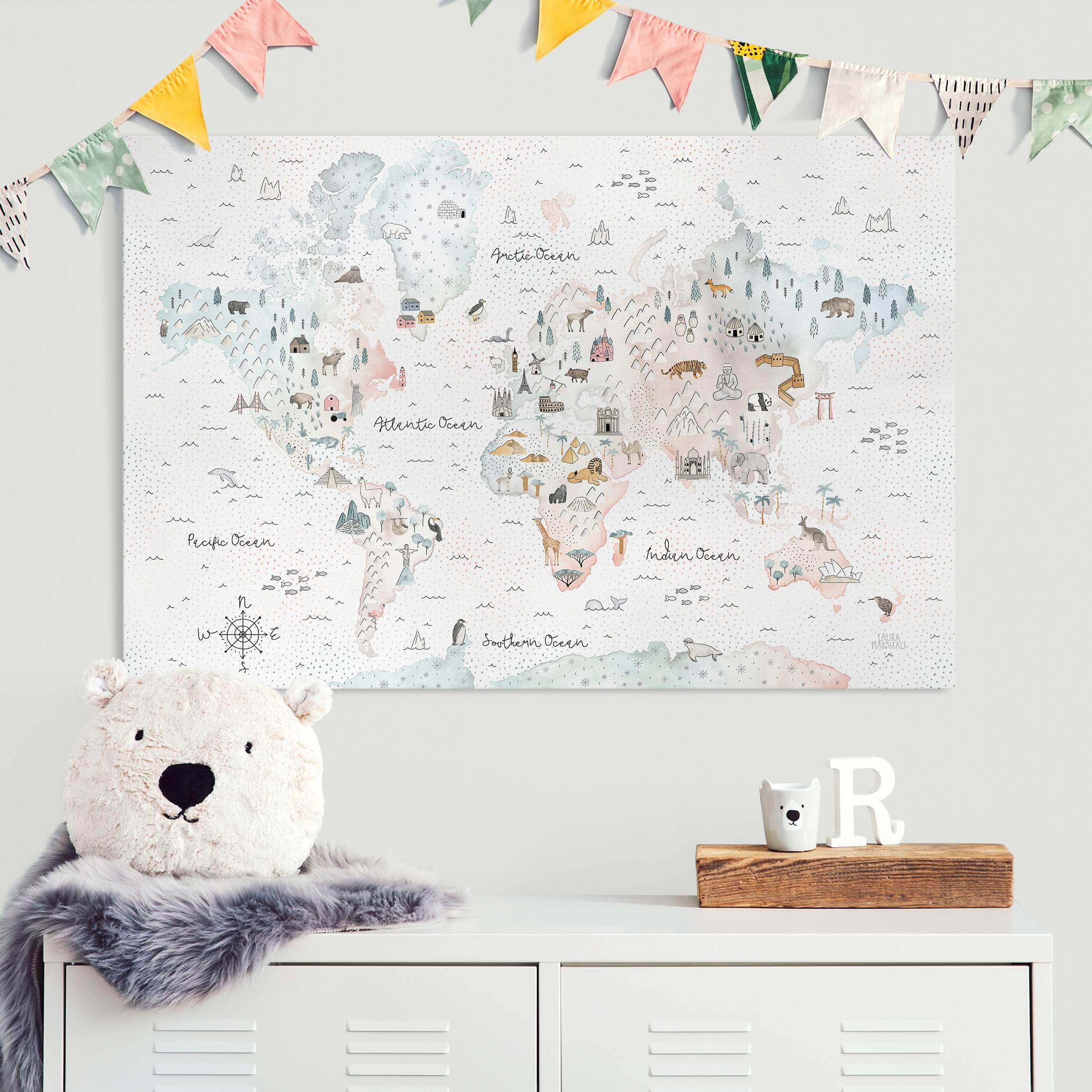 Leinwandbild Aquarell Weltkarte Pastell