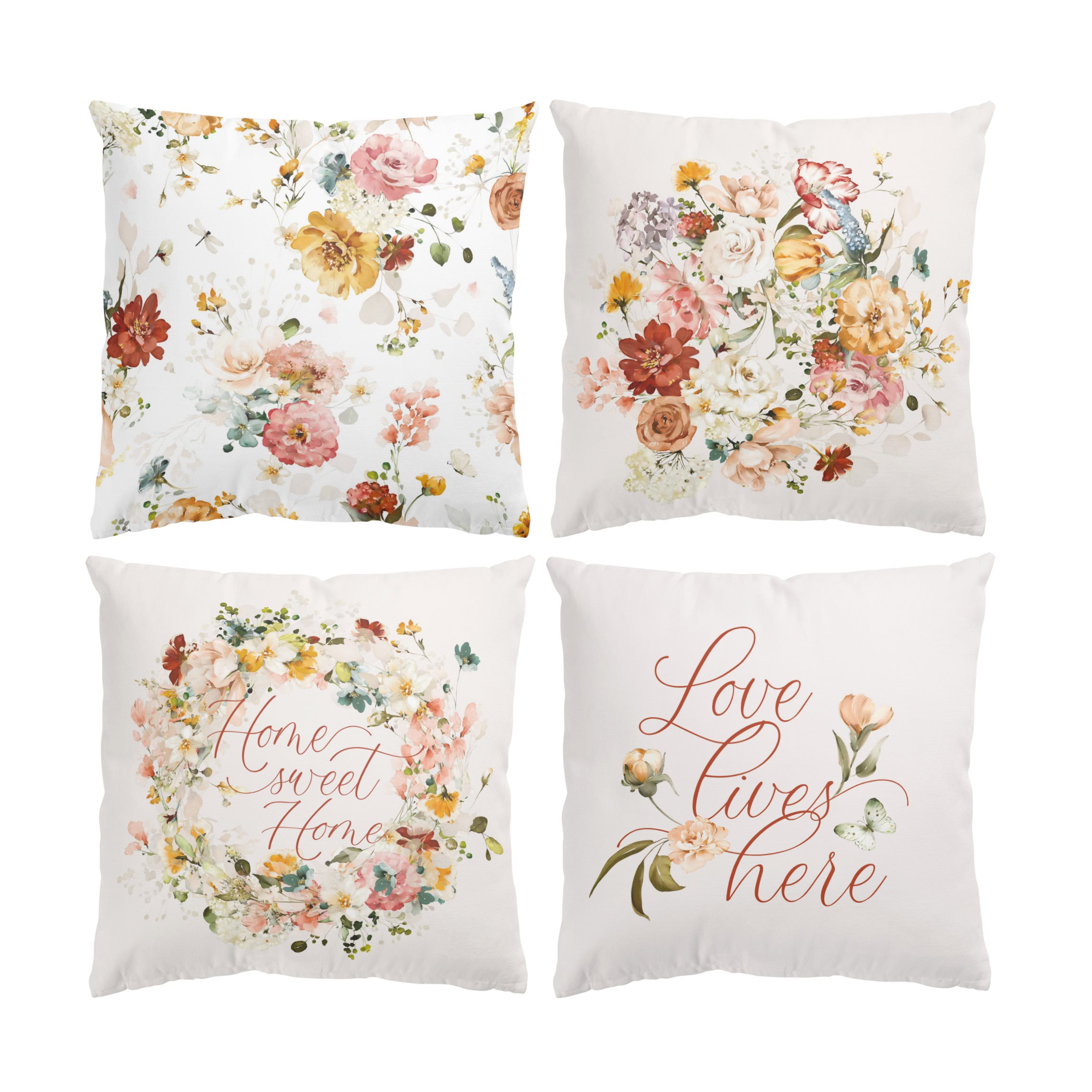 Dekokissen 4er Set Aquarellblumen Set