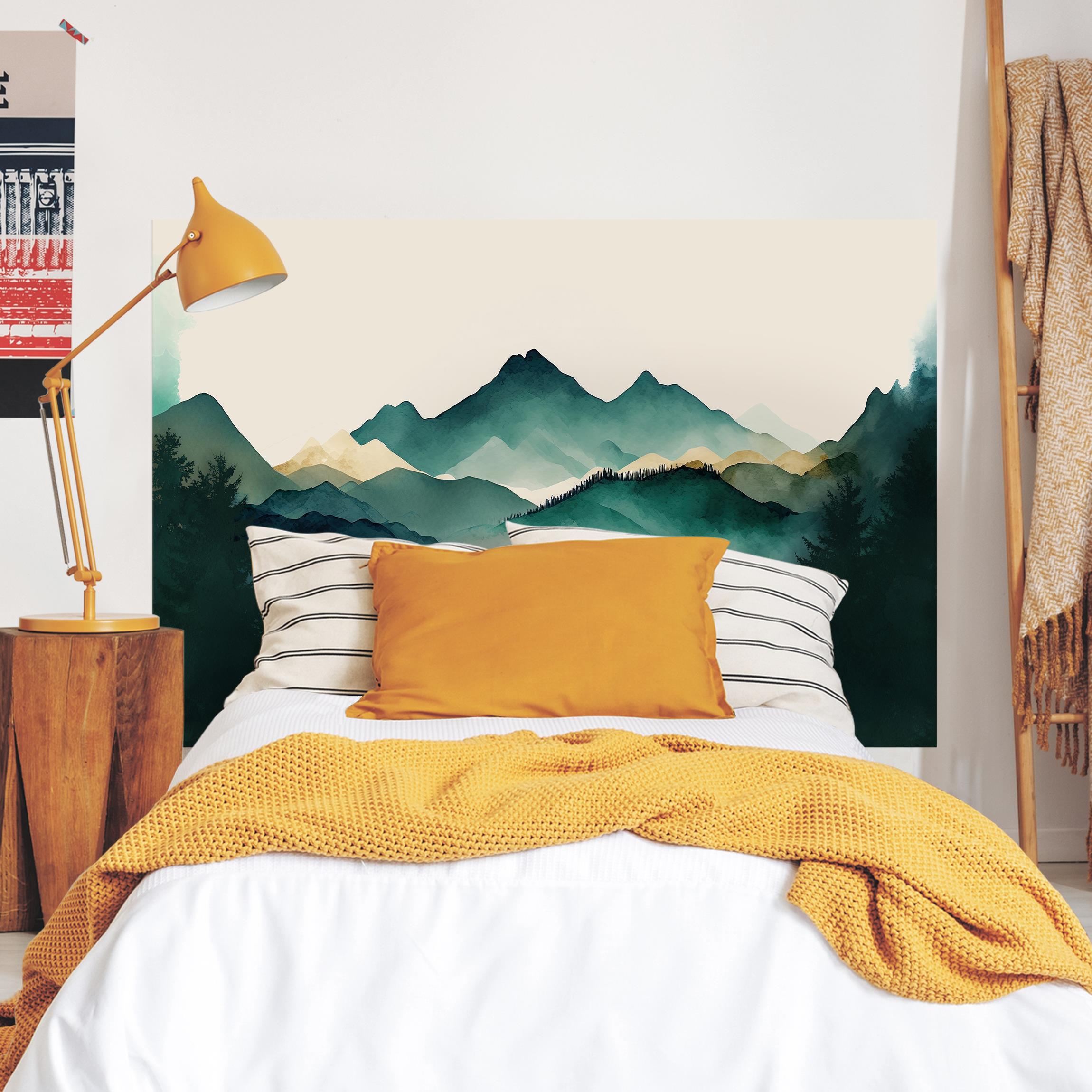 Kopfteil Bett Aquarellierte Berglandschaft