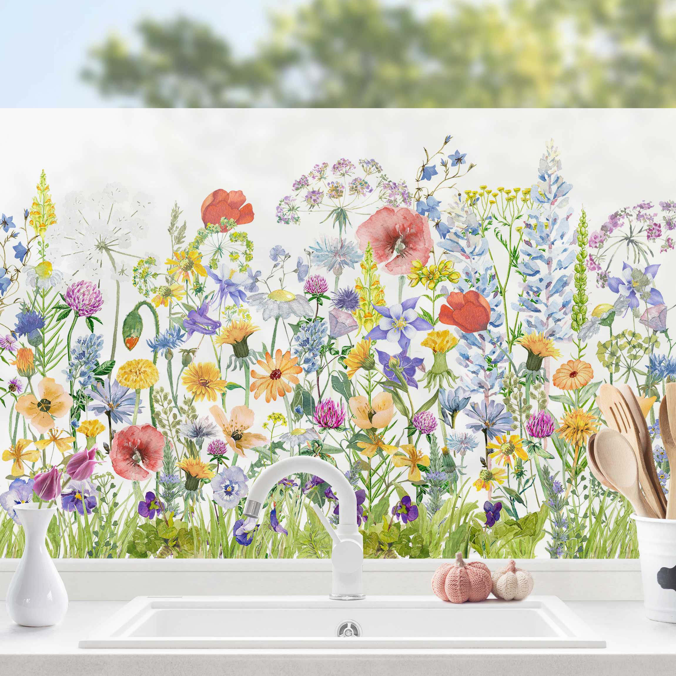 Fensterfolie Aquarellierte Blumenwiese