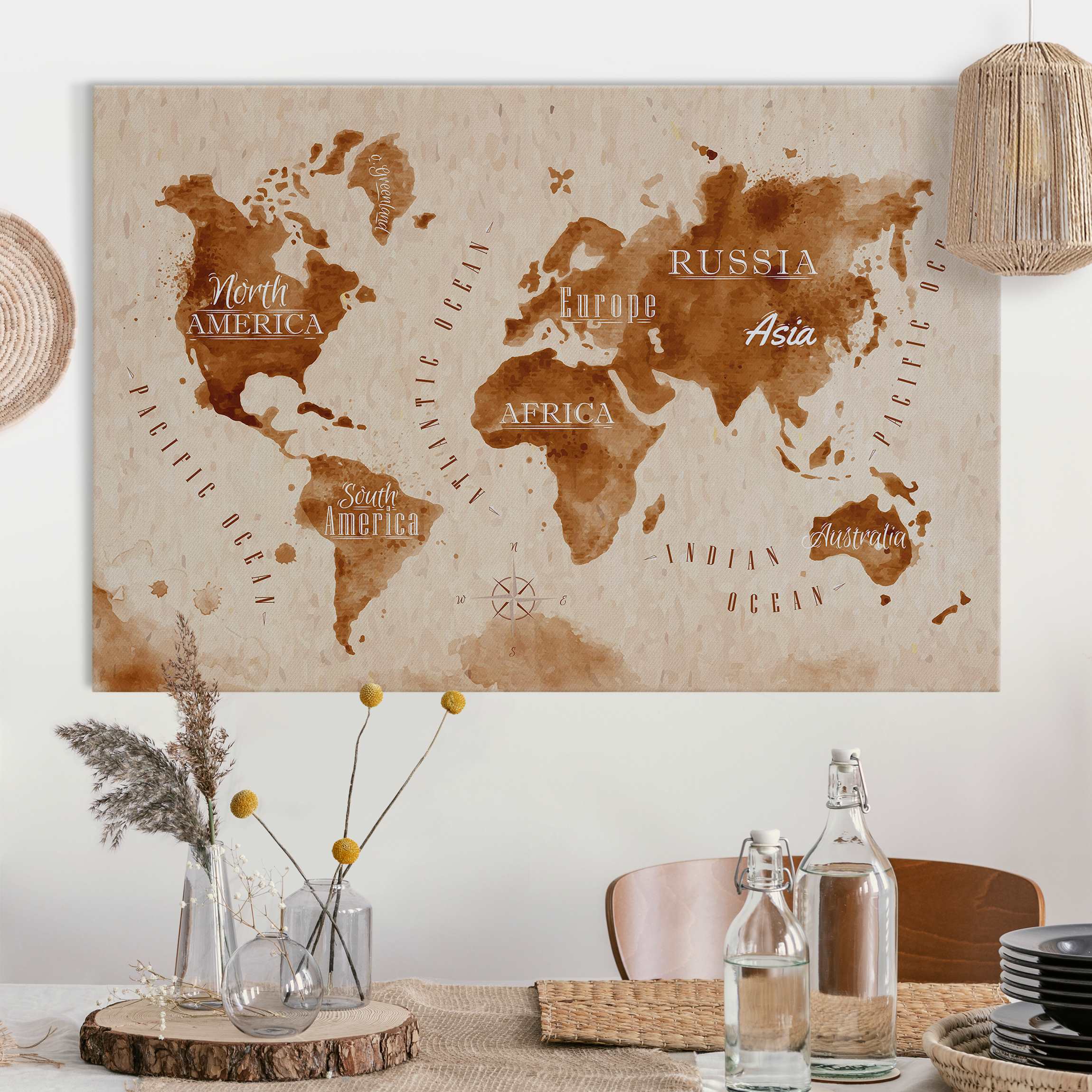 Akustikbild Aquarelloptik Weltkarte beige braun