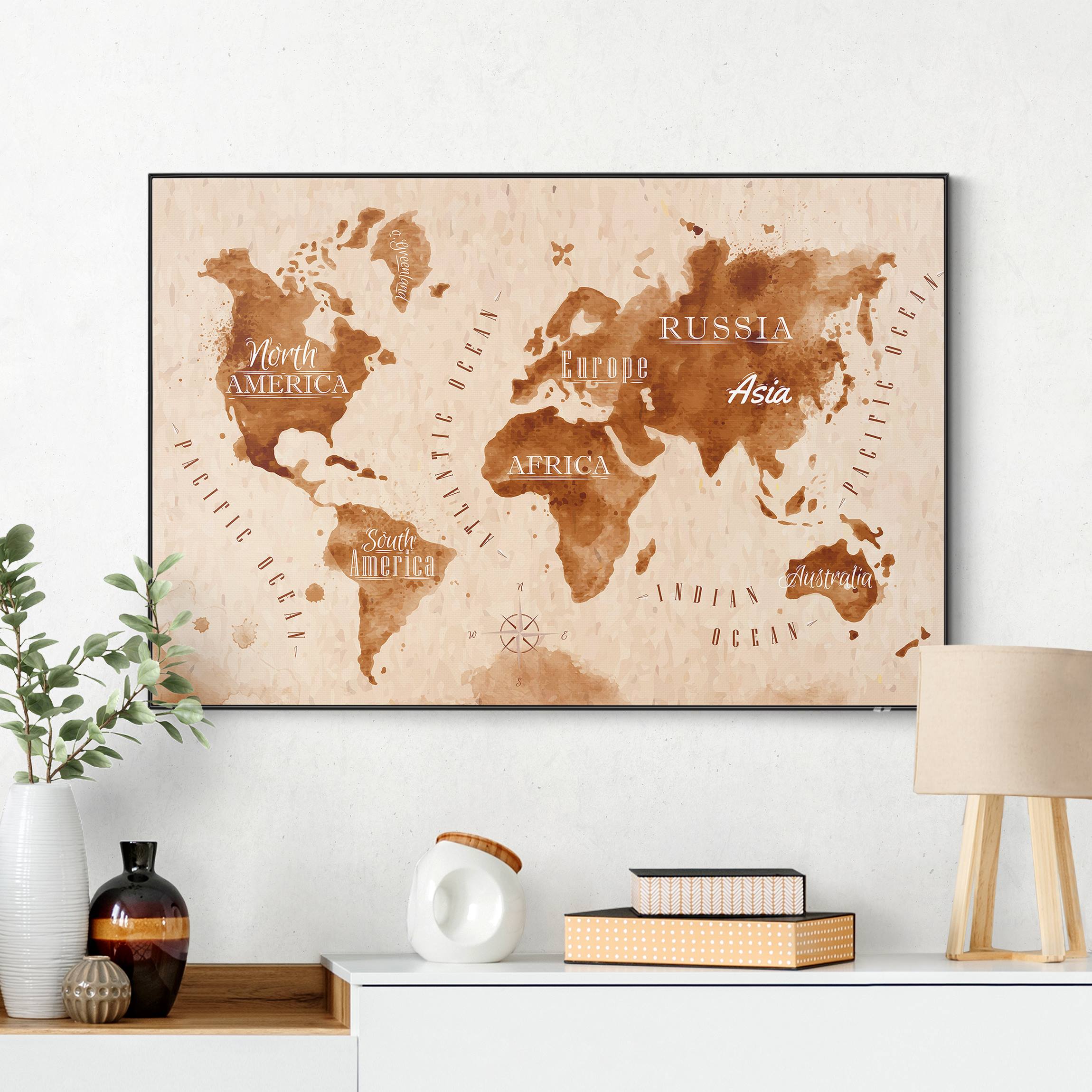 Wechselbild Aquarelloptik Weltkarte beige braun