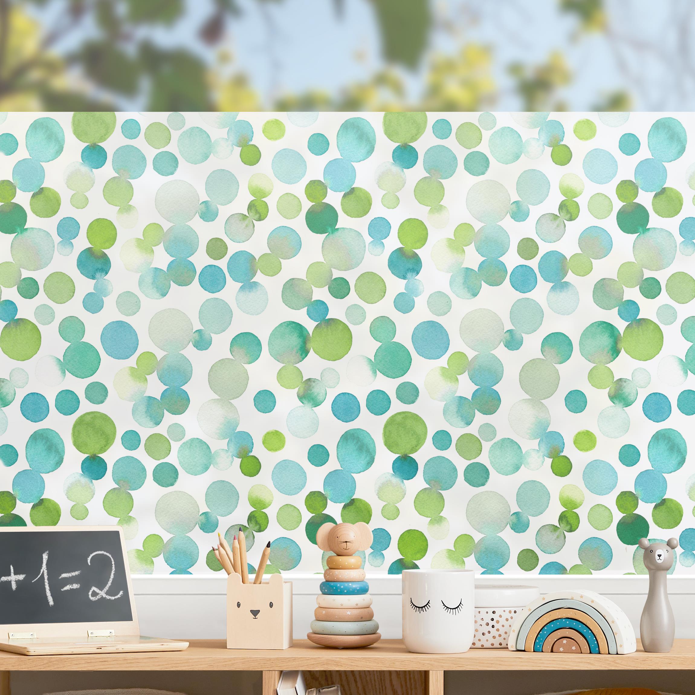Fensterfolie Aquarellpunkte Konfetti in Blaugrün