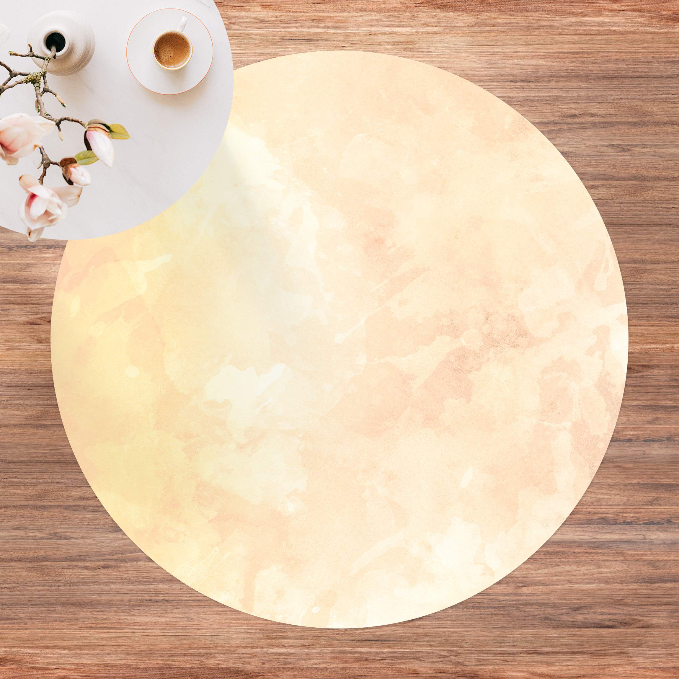 Runder Vinyl-Teppich Aquarellstruktur Gelbe Sonnenflecken