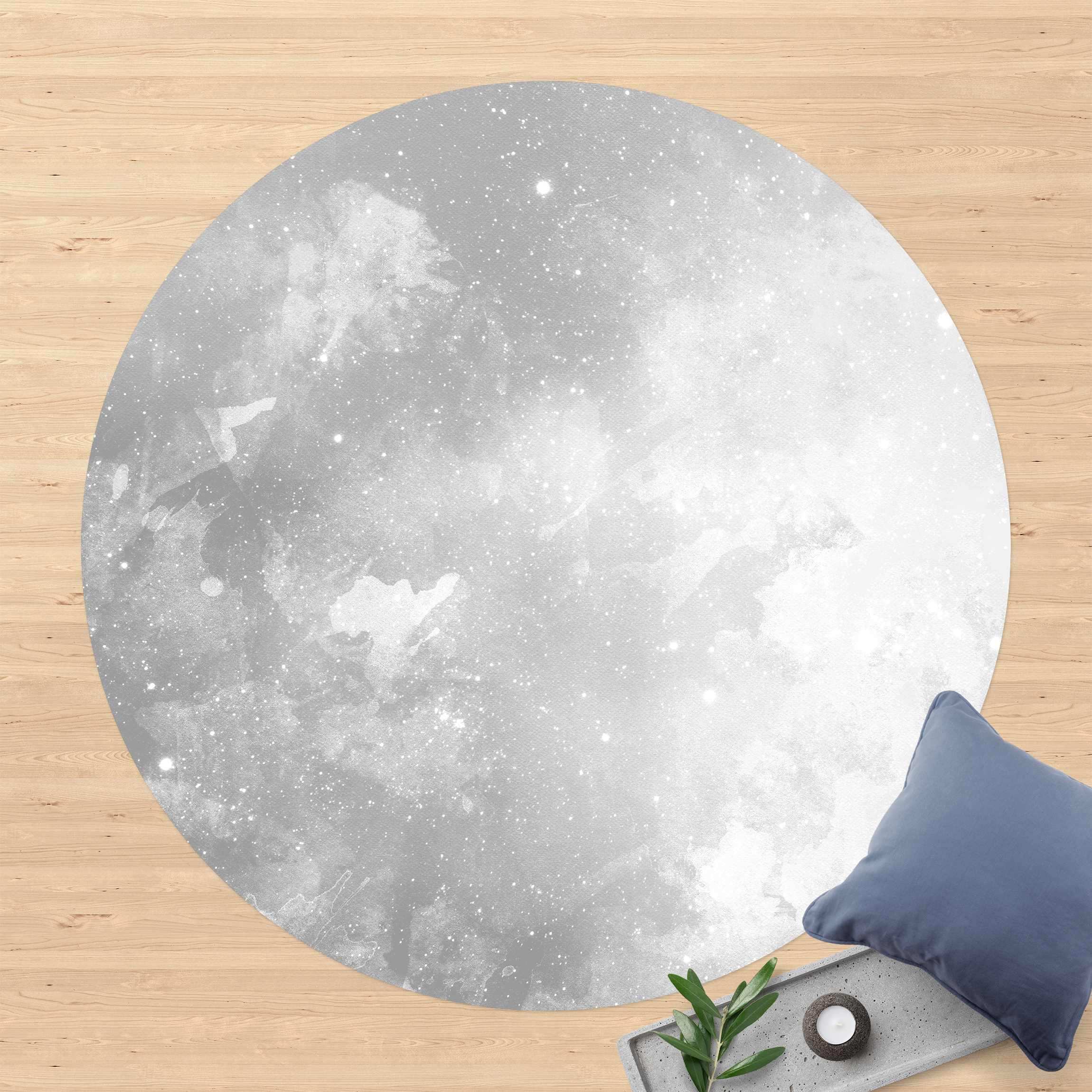 Runder Vinyl-Teppich Aquarellstruktur Graue Galaxie