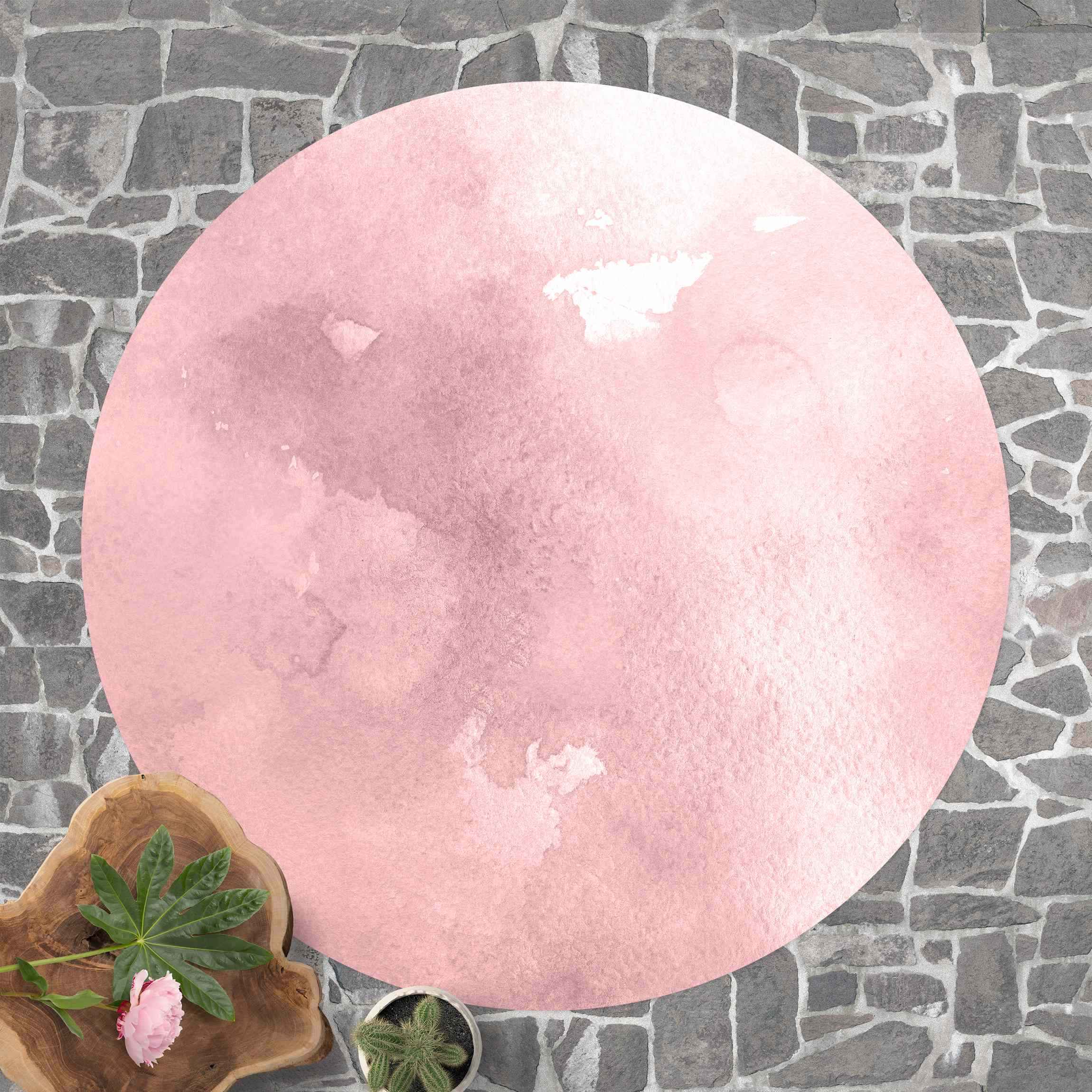 Runder Vinyl-Teppich Aquarellstruktur Rosa Zuckerwatte