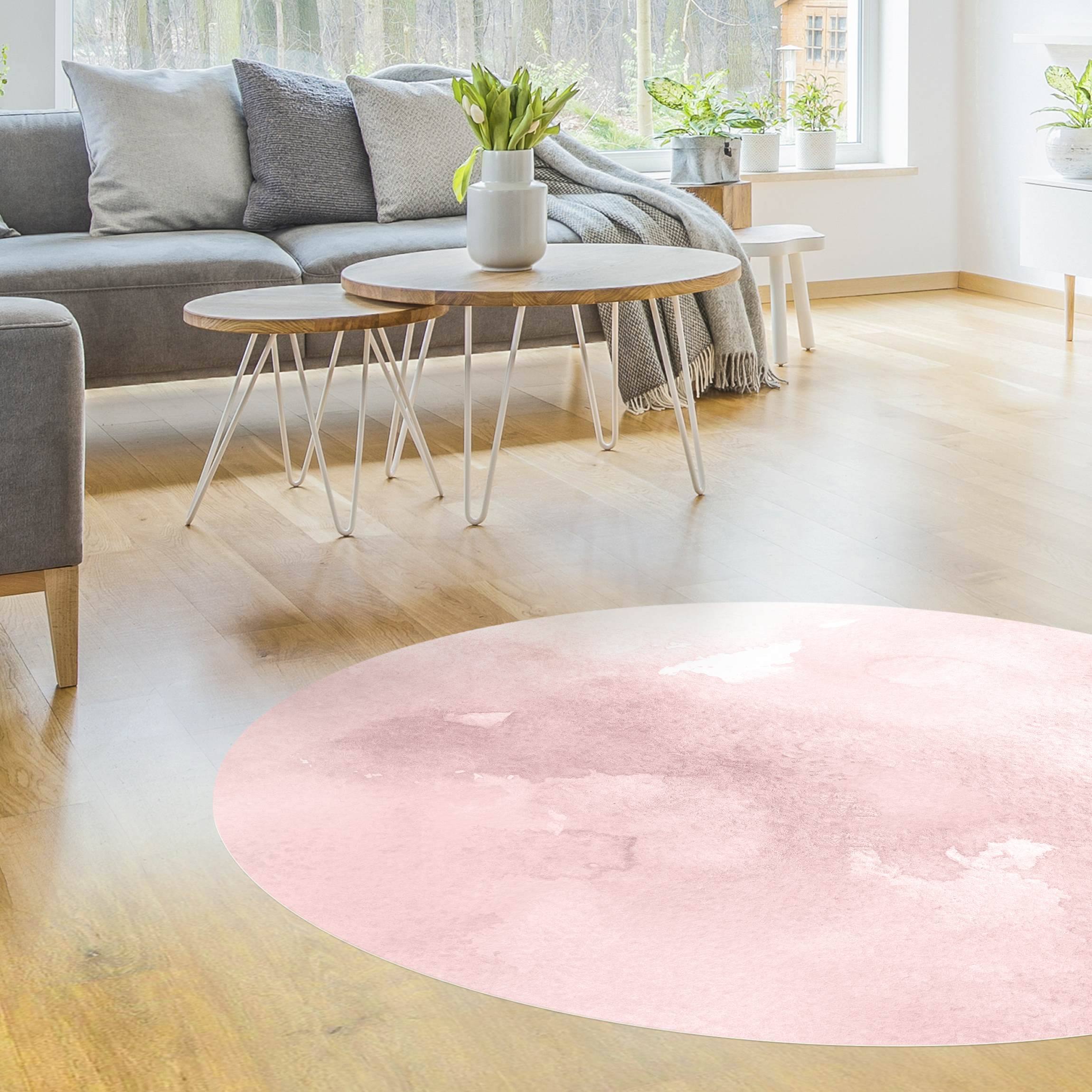 Runder Vinyl-Teppich Aquarellstruktur Rosa Zuckerwatte