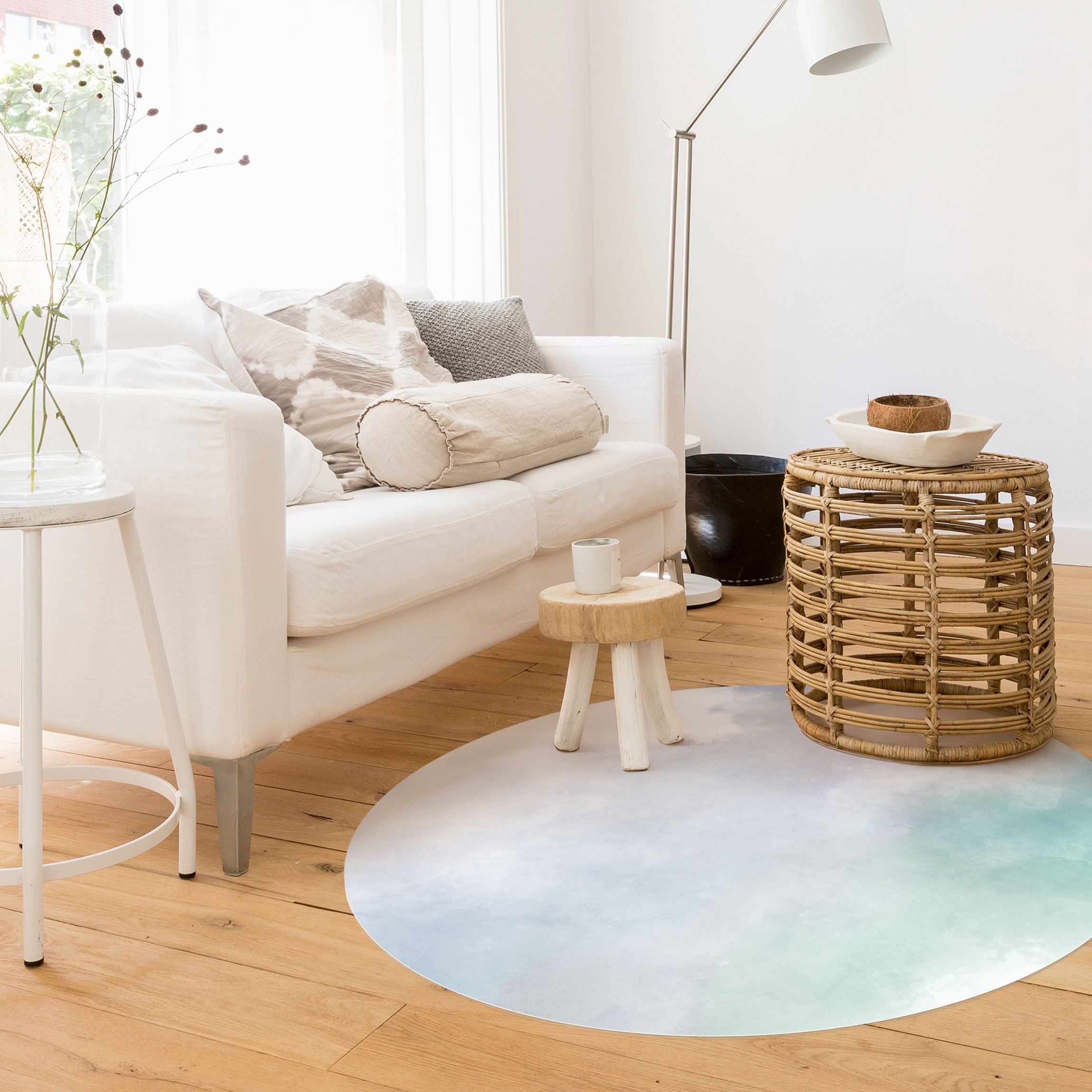 Runder Vinyl-Teppich Aquarellstruktur Symbiose Blau Grün