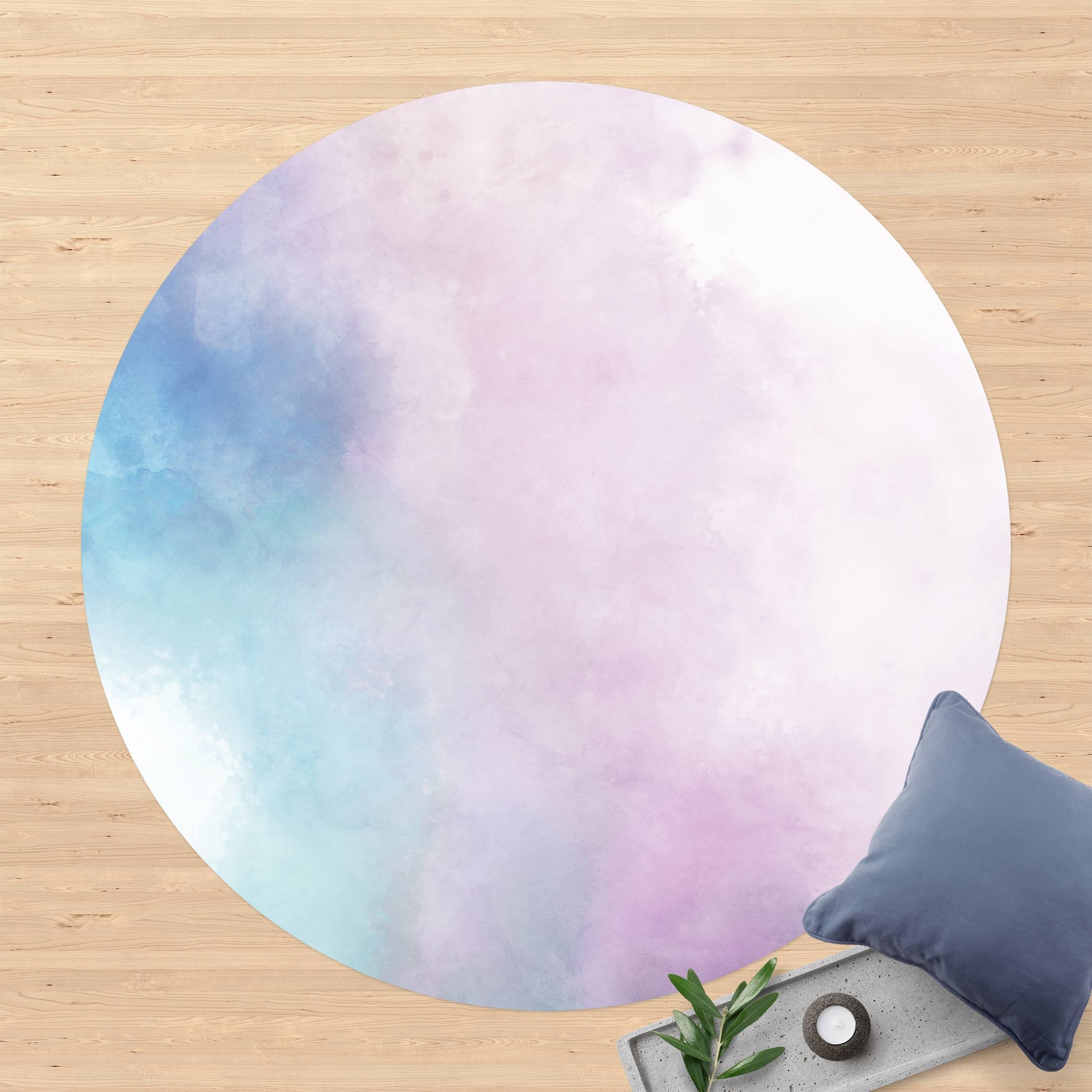 Runder Vinyl-Teppich Aquarellstruktur Symbiose Blau Lila