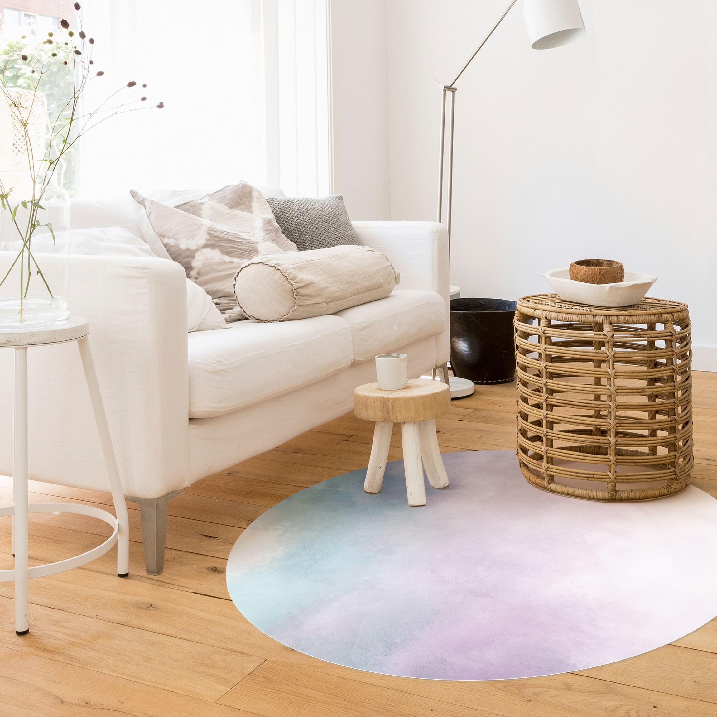 Runder Vinyl-Teppich Aquarellstruktur Symbiose Blau Lila