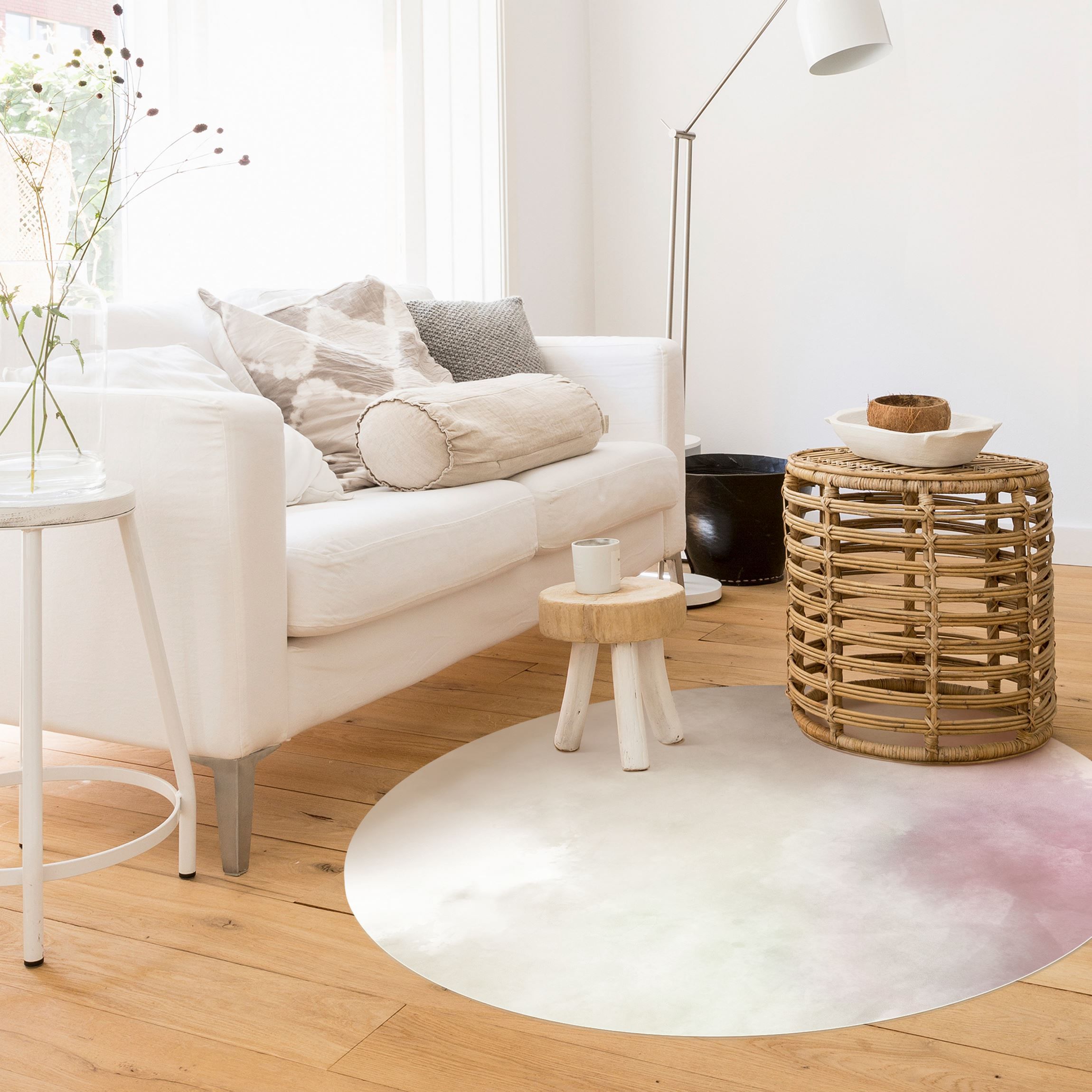 Runder Vinyl-Teppich Aquarellstruktur Symbiose Sand Purpur