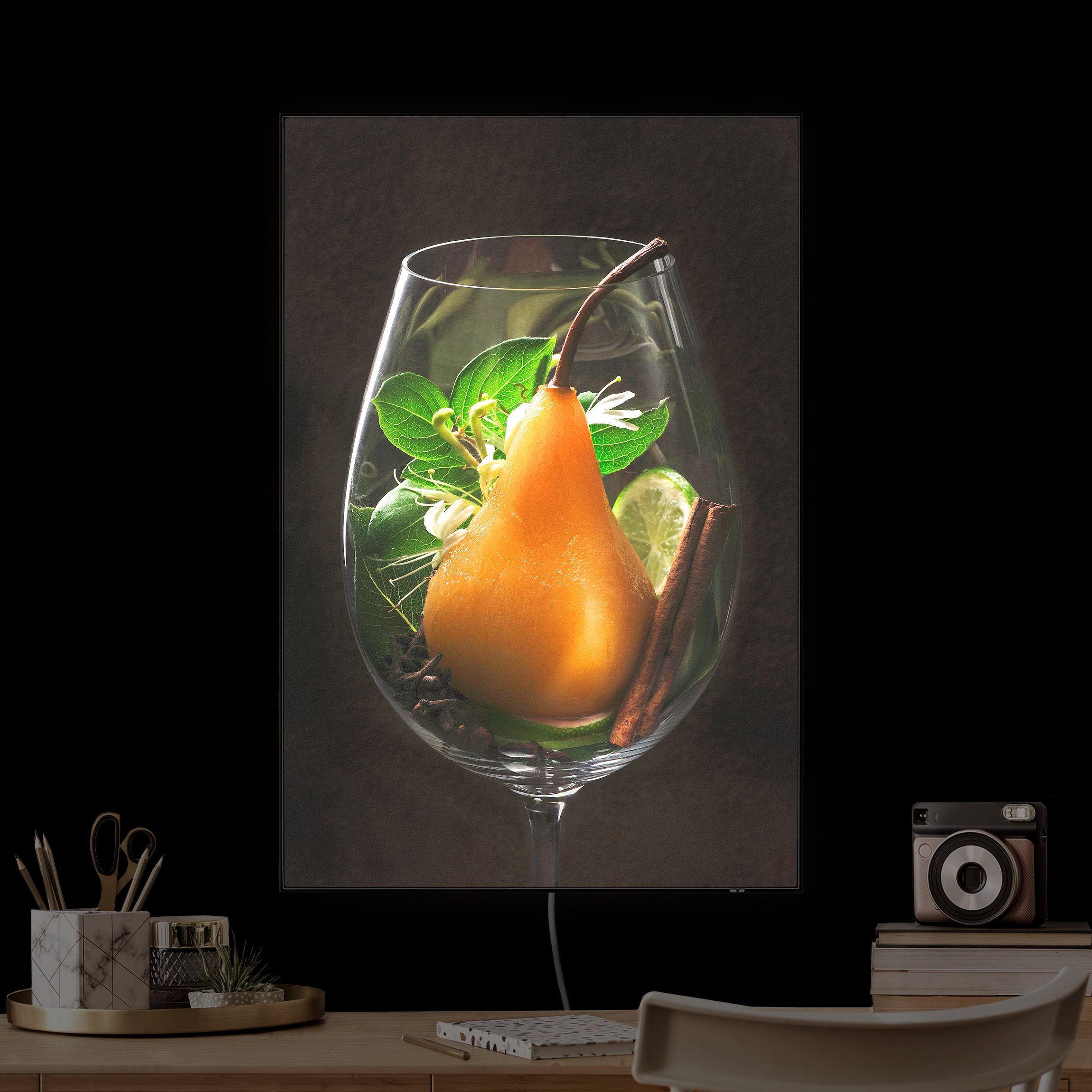 LED-Wechselbild Aromen im Weinglas Birne