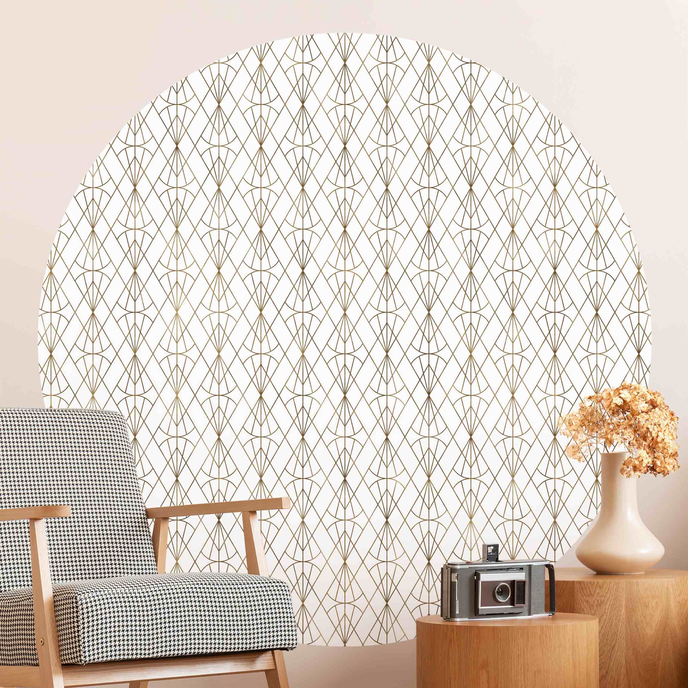 Runde Mustertapete Art Deco Diamant Muster in Gold XXL