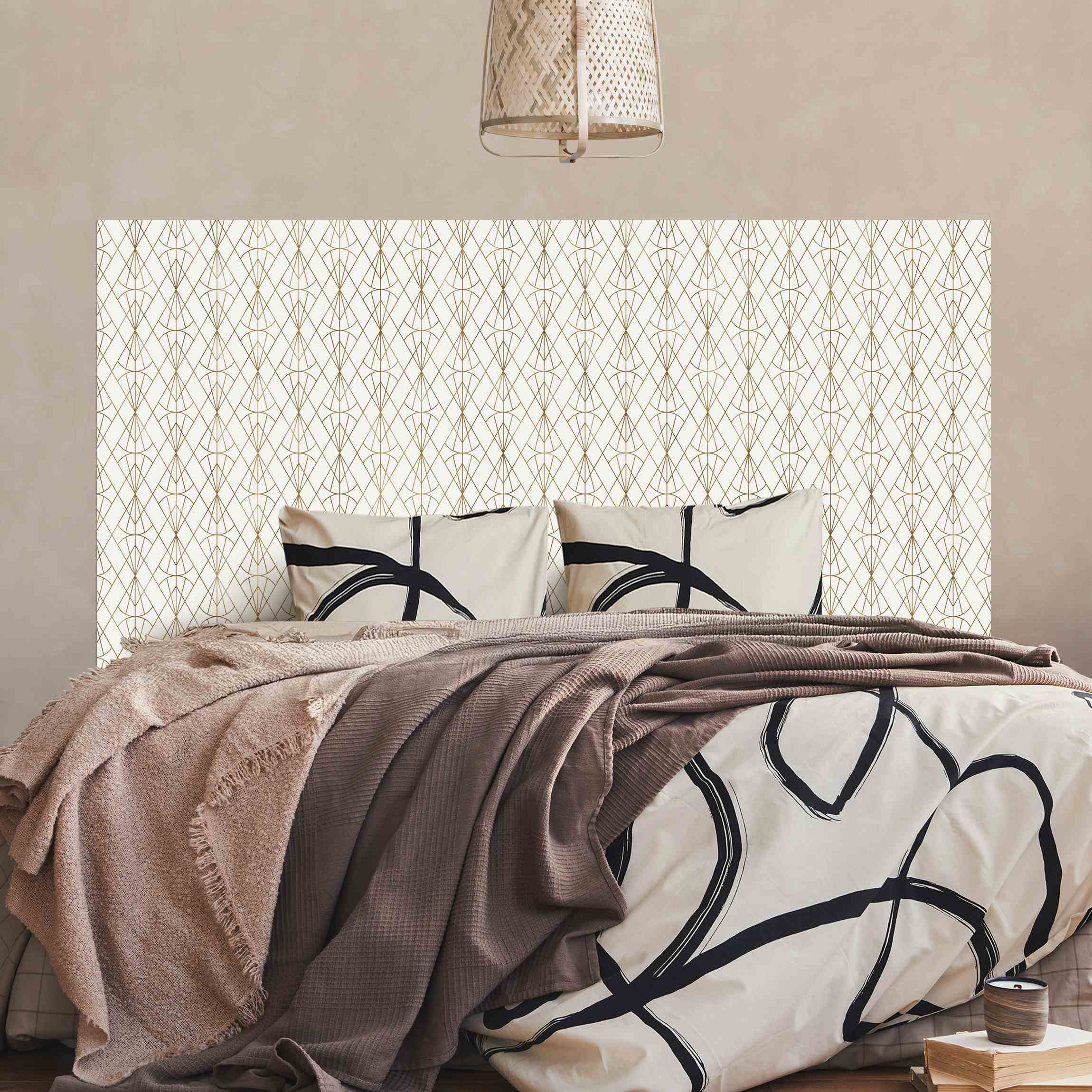 Kopfteil Bett Art Deco Diamant Muster in Gold XXL
