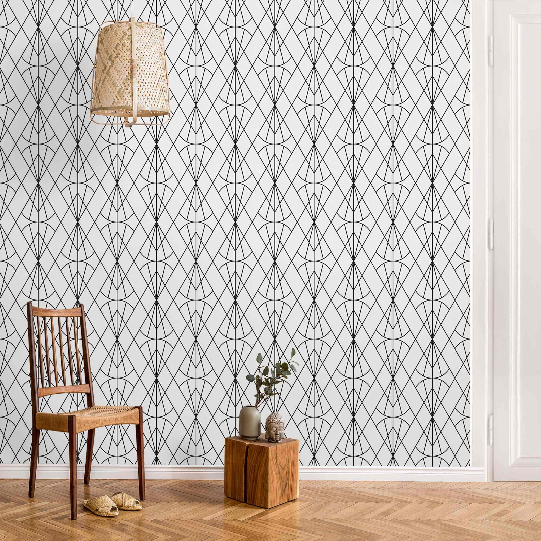 Mustertapete Art Deco Diamant Muster in Schwarz XXL