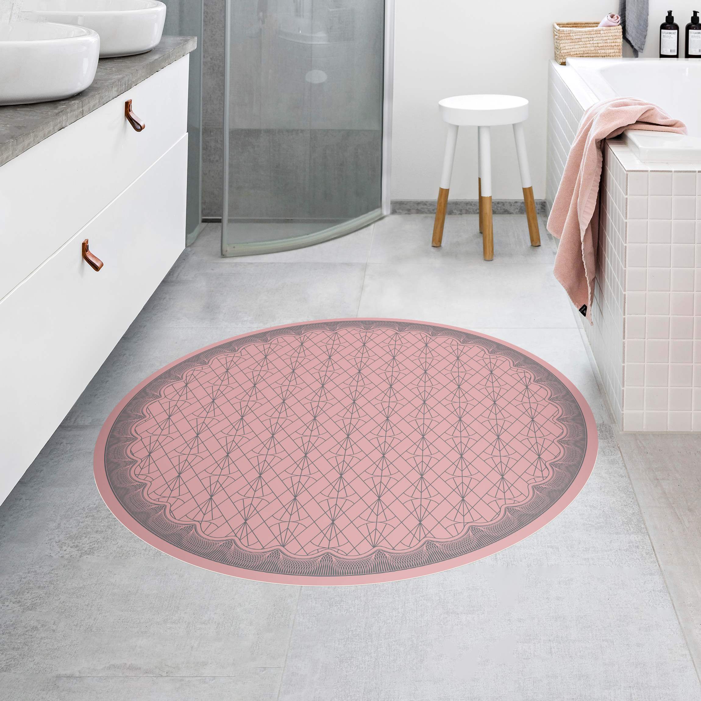 Runder Vinyl-Teppich Art Deco Diamant Muster mit Bordüre