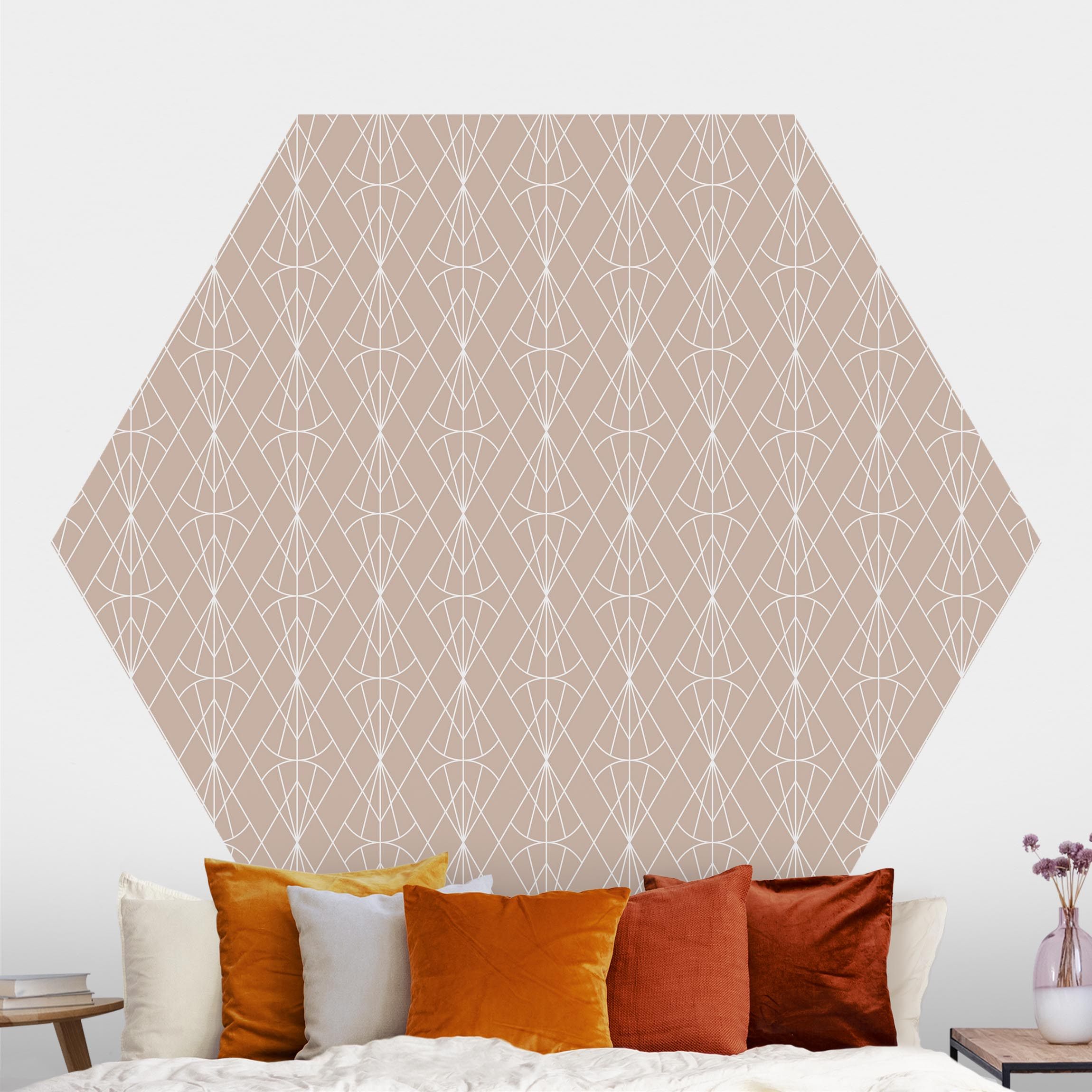 Hexagon Mustertapete Art Deco Diamant Muster vor Beige XXL