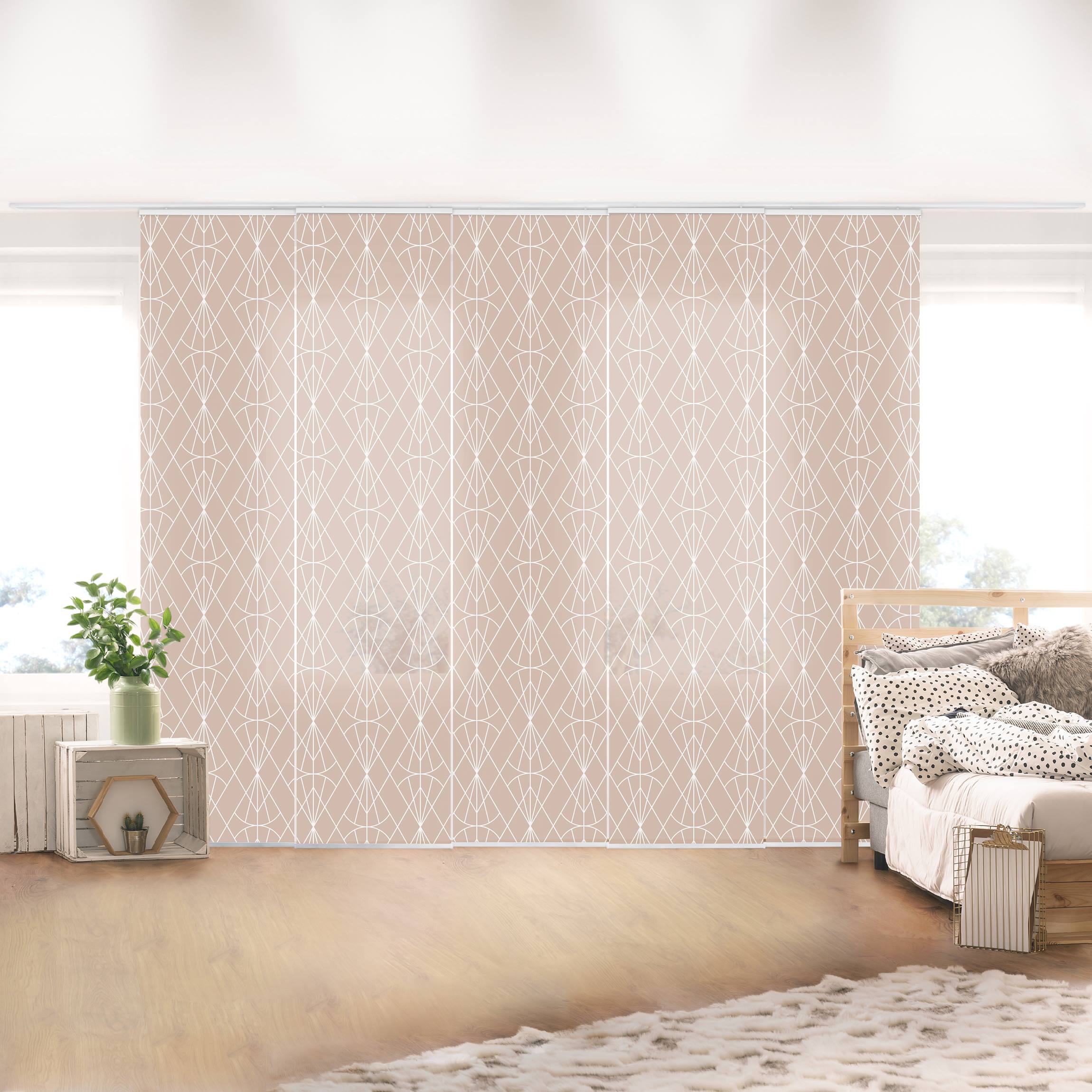 Schiebegardine Art Deco Diamant Muster vor Beige XXL