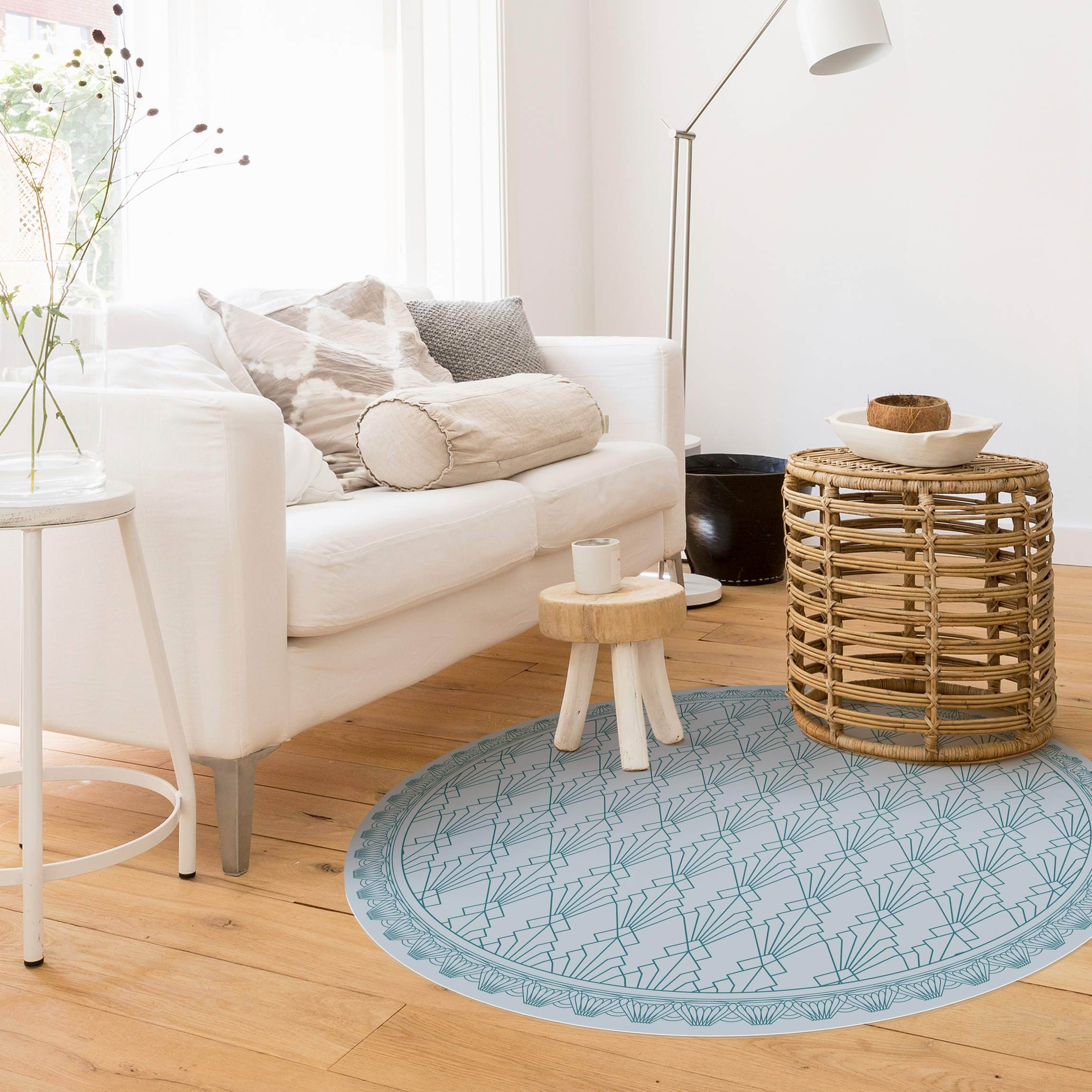 Runder Vinyl-Teppich Art Deco Fächer Muster mit Bordüre