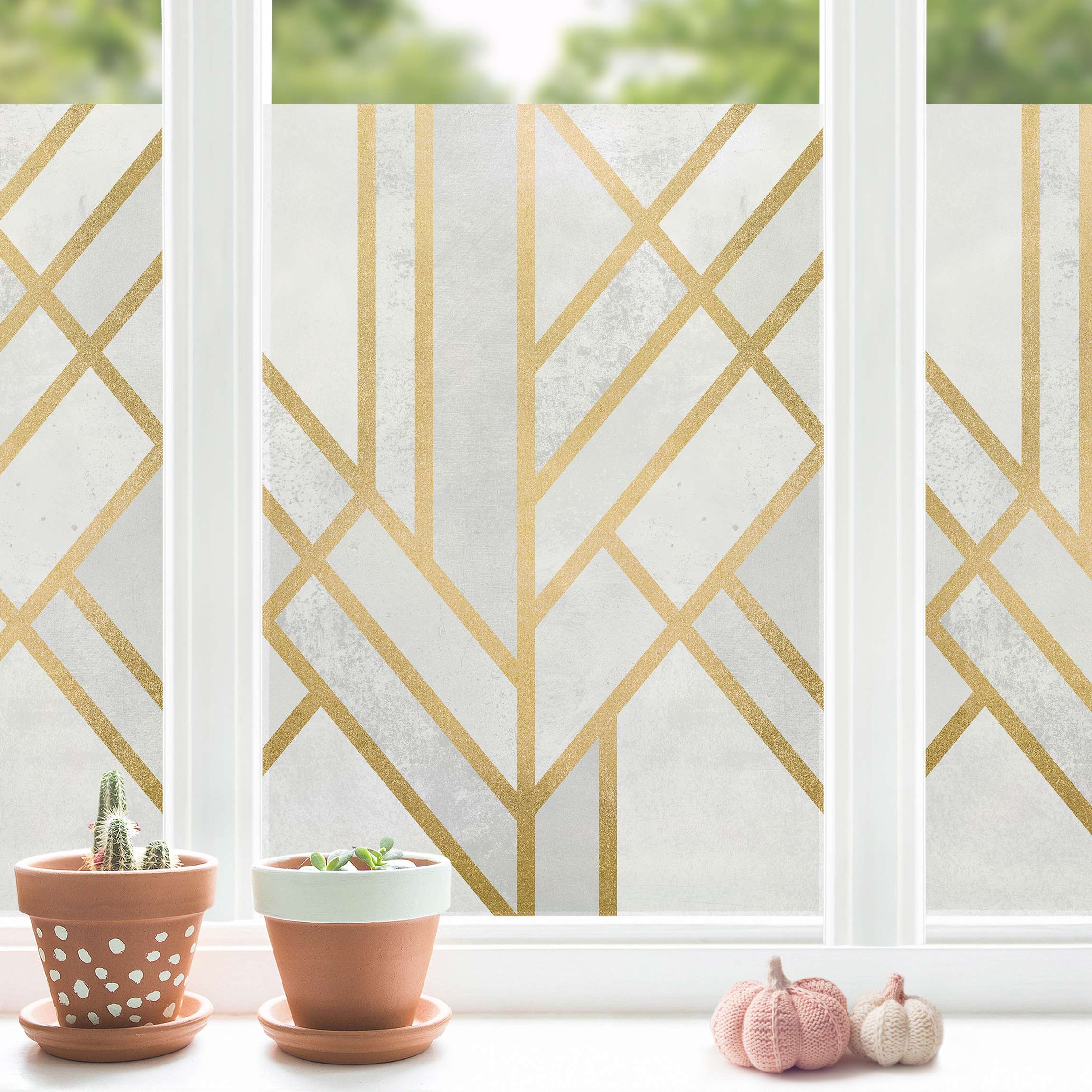 Fensterfolie Art Deco Geometrie Weiß Gold