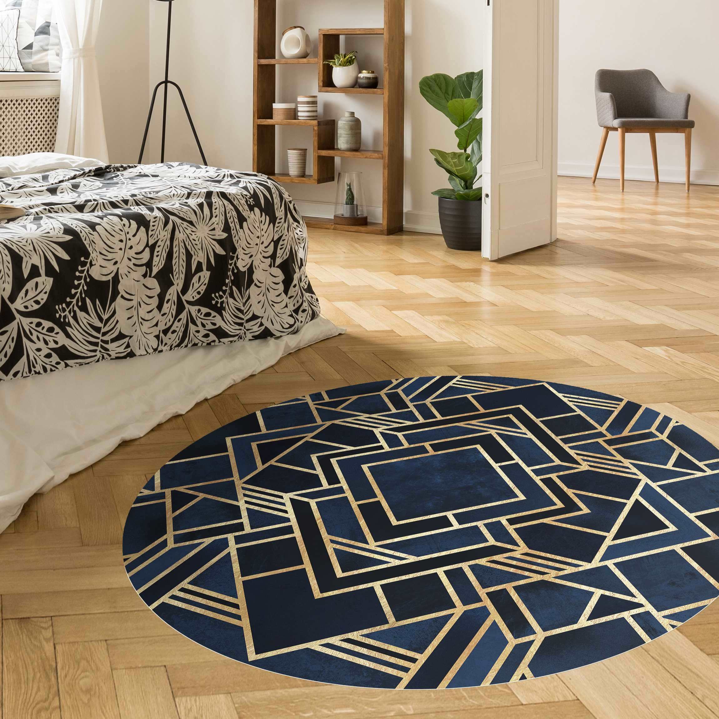 Runder Vinyl-Teppich Art Deco Gold