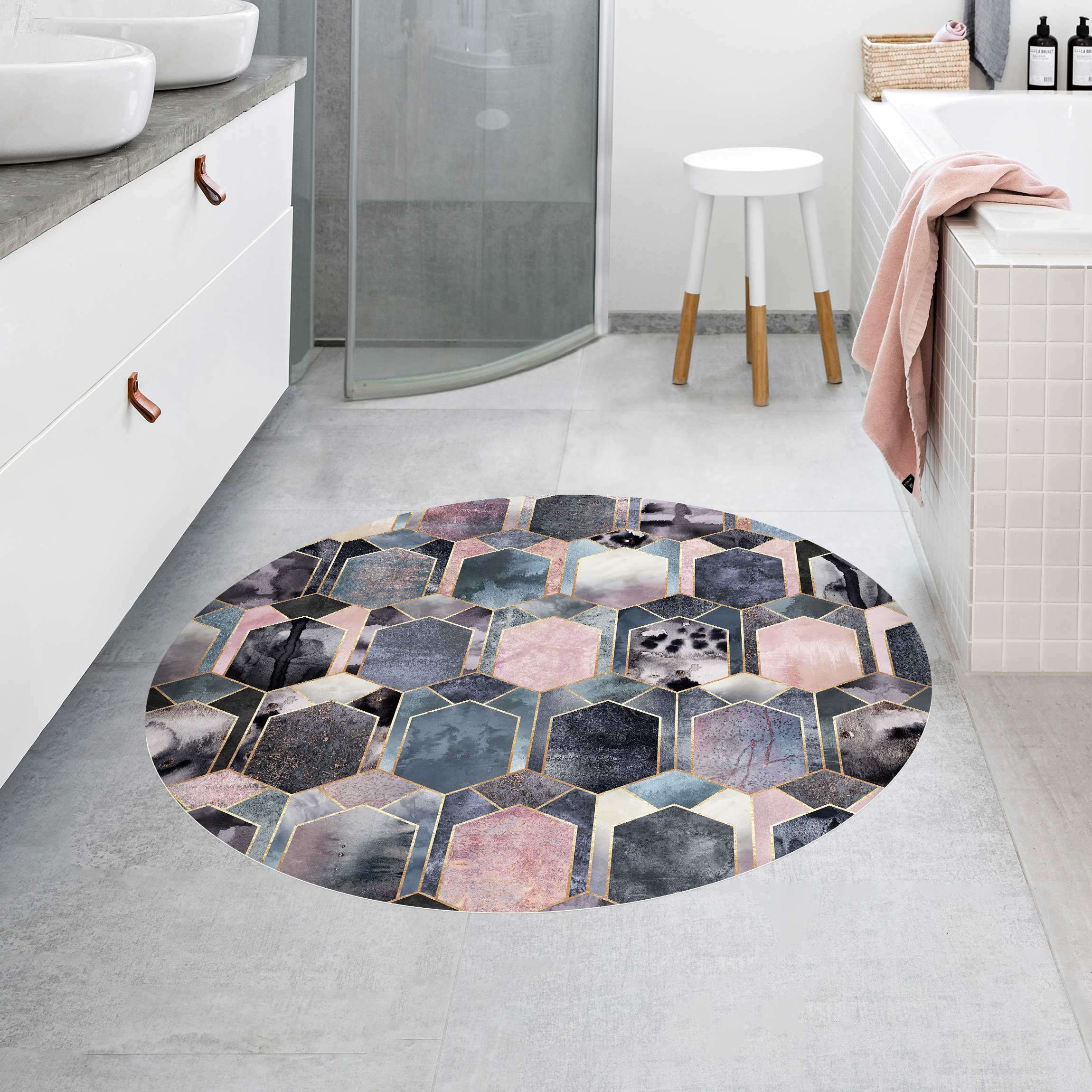 Runder Vinyl-Teppich Art Deco Marmor Gold