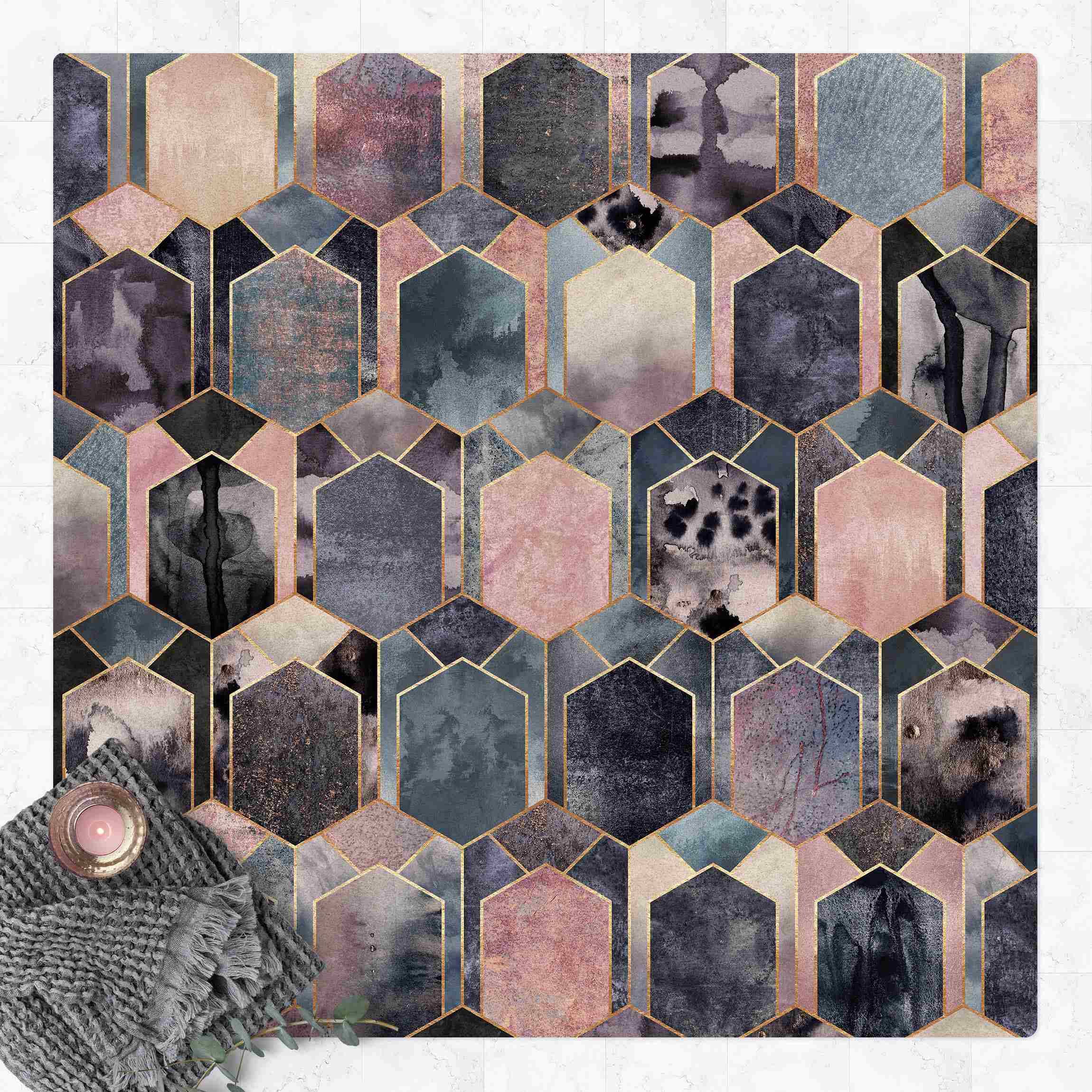 Kork-Teppich Art Deco Marmor Gold